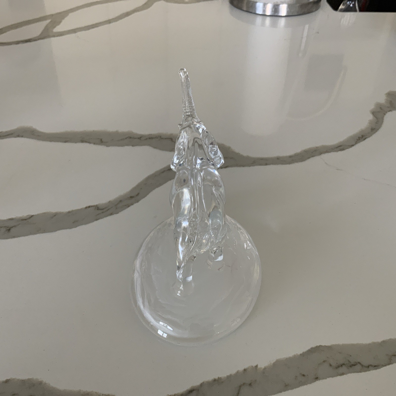 Glass Crystal Elephant Figurine Statue Sculpture Pachyderm Trunk Up Art Decor
