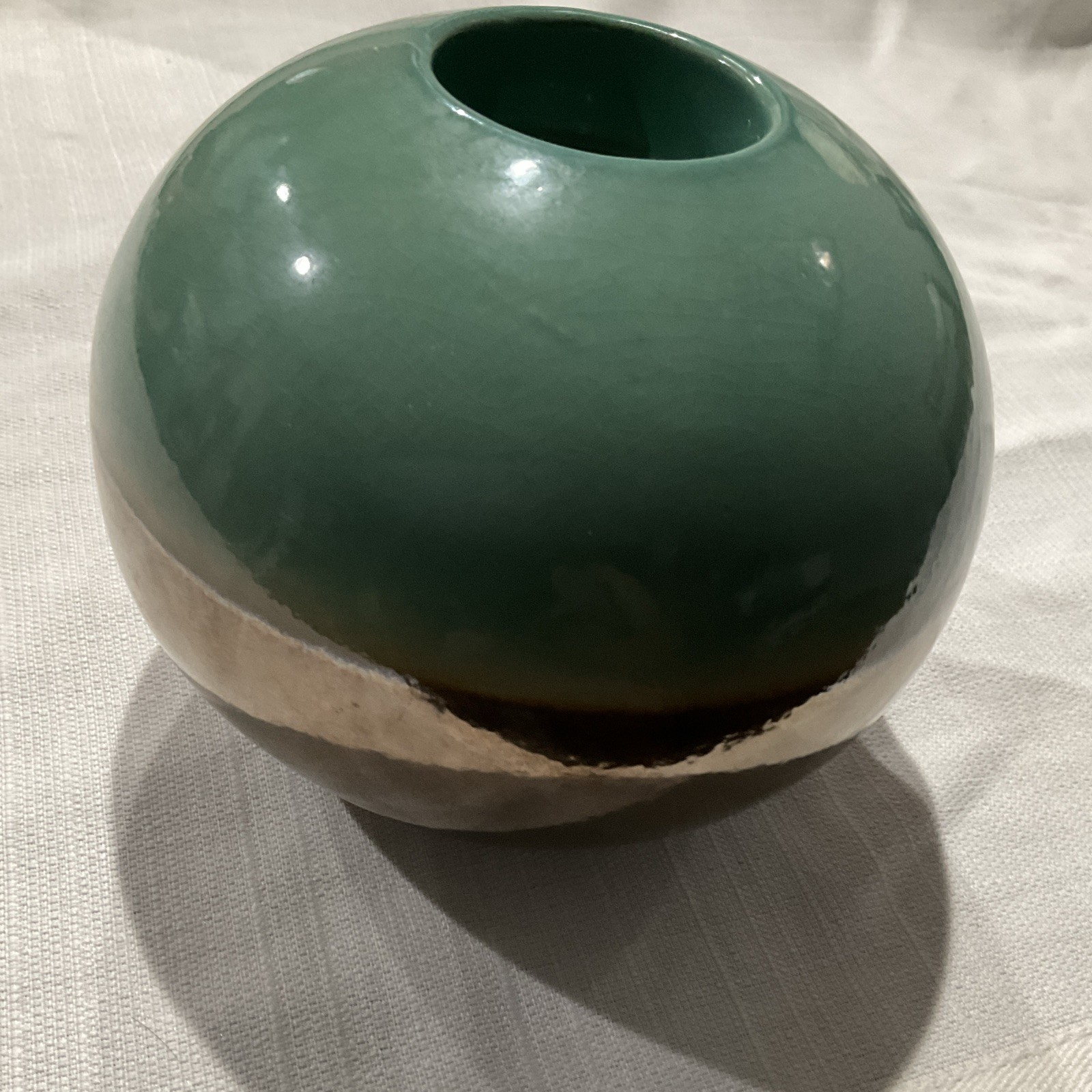 Green Brown & Beige Glossy Ceramic Vase, Decorative Round Sphere Bud Style