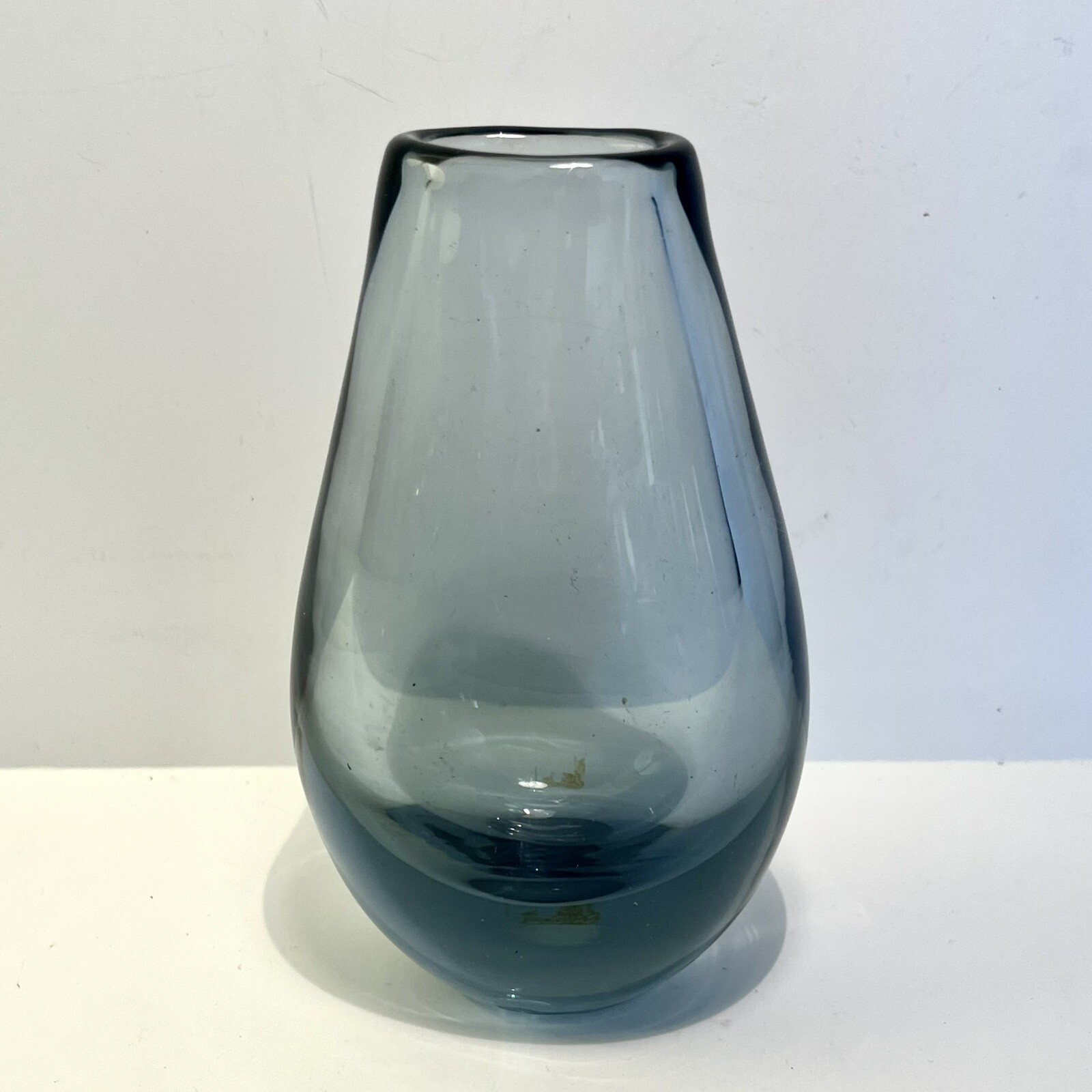 Kosta Glassworks Vase Hand Blown Glass Sweden Smoke Gray Vintage Decor Heavy