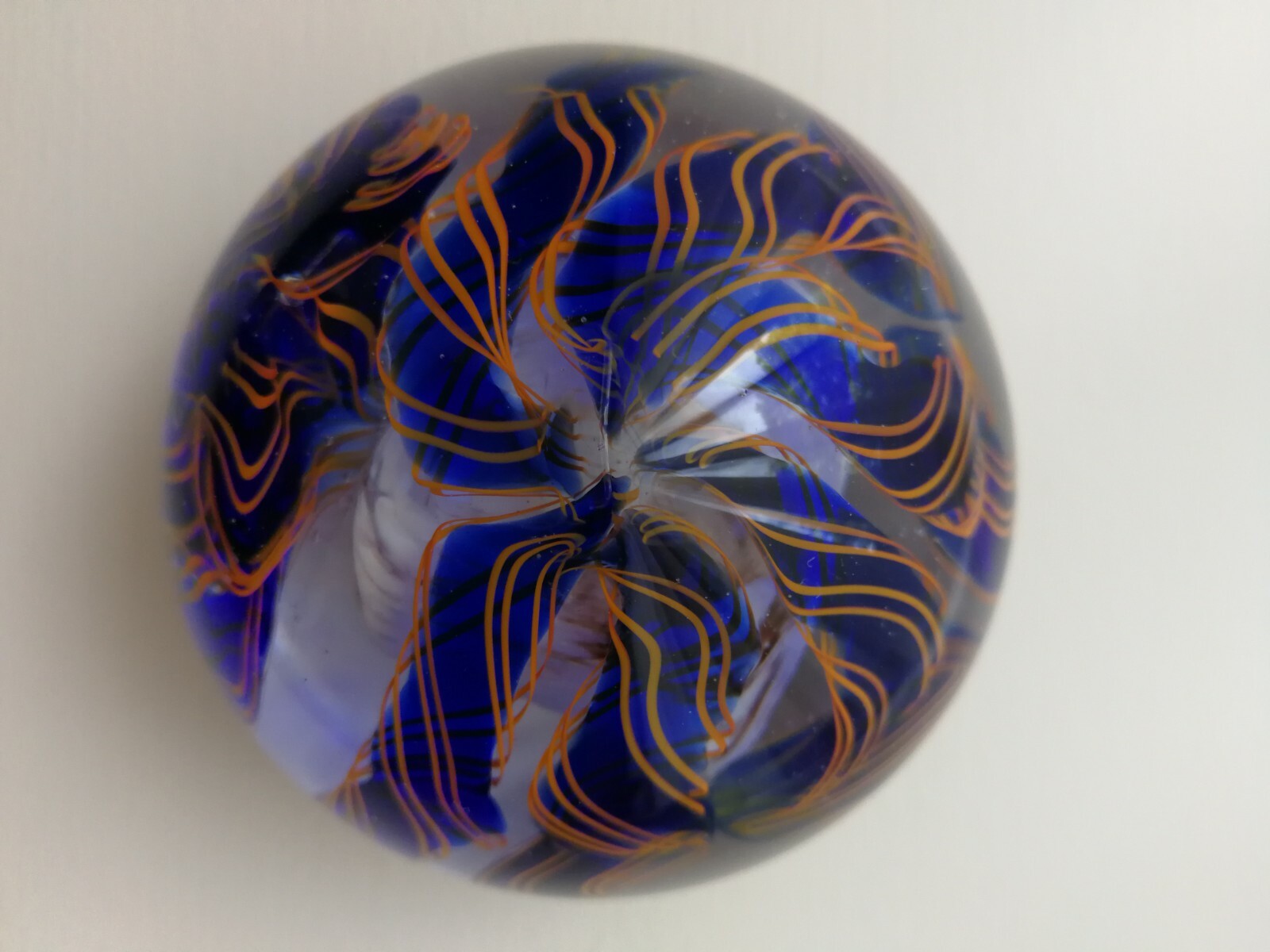 Vintage Blue Ocean Sea Rock & Monster Snake Glass Art Paperweight Pontil mark