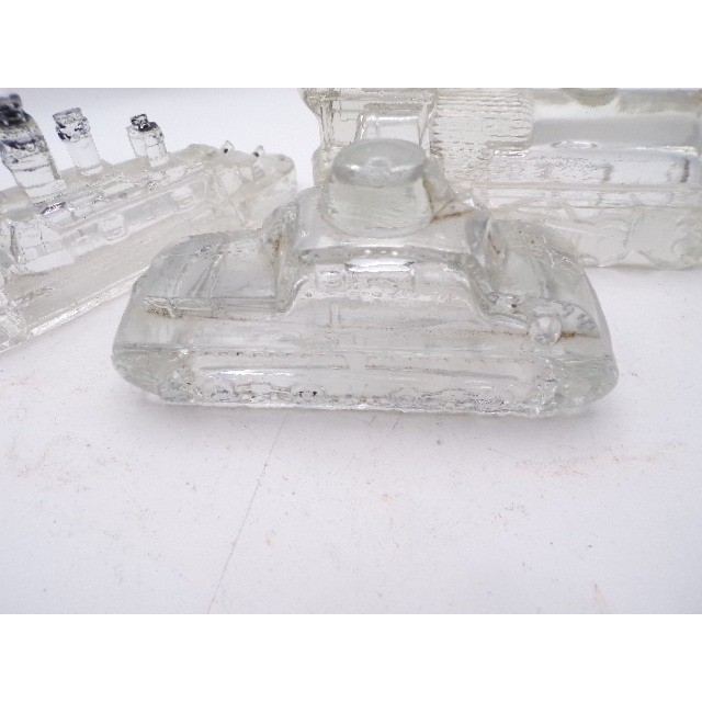 Glass Cruise Ship Tank Train Miniature Collectible Figurines Set From 40s