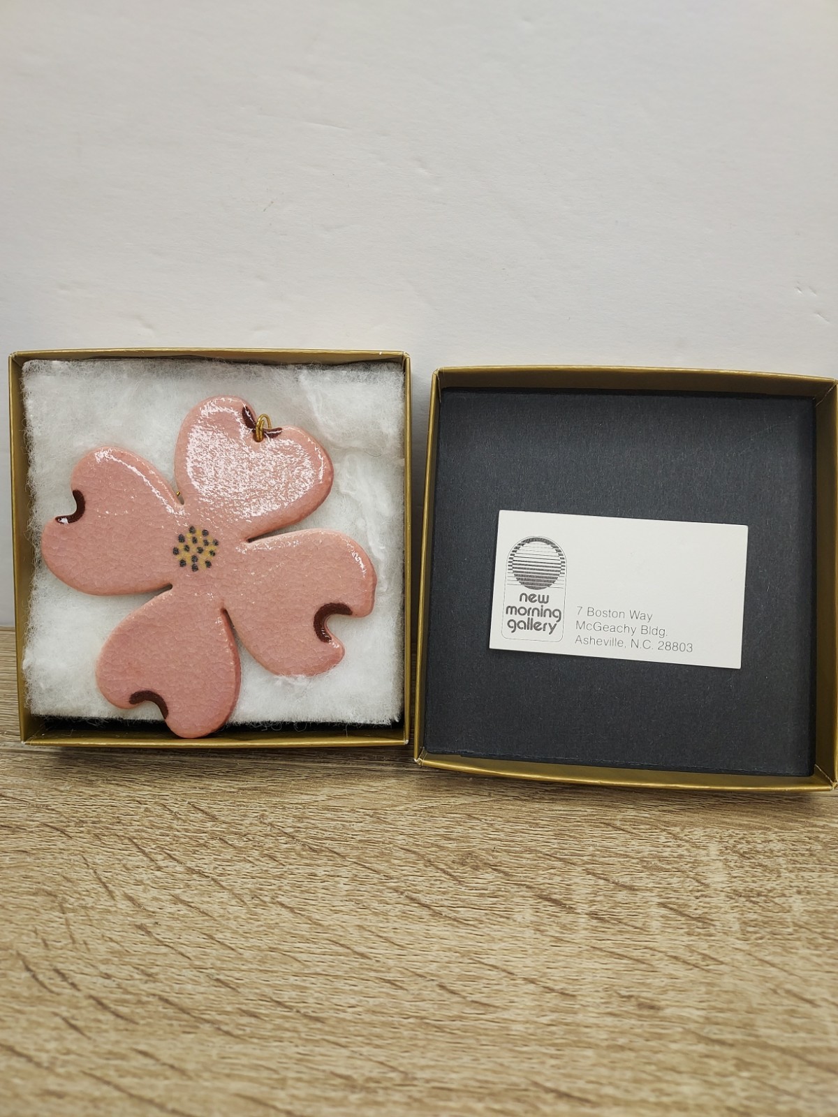 New Morning Gallery Asheville NC Ceramic Art Pink Dogwood Blossom Ornament