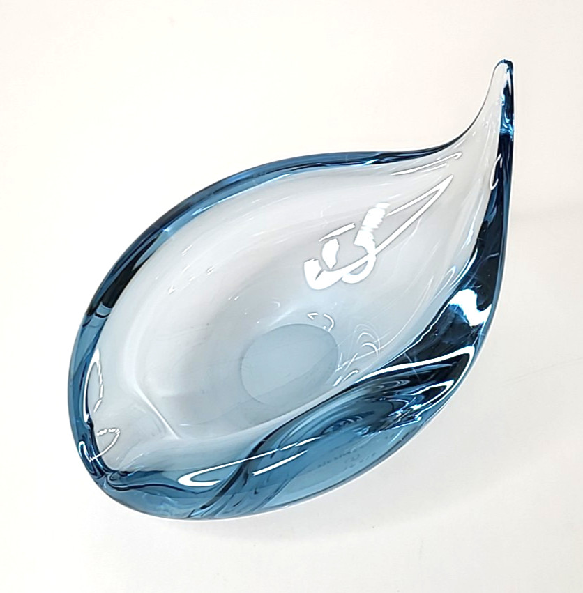 Vintage MCM Holmegaard Art Glass Denmark signed Light Blue Ashtray trinket Dish