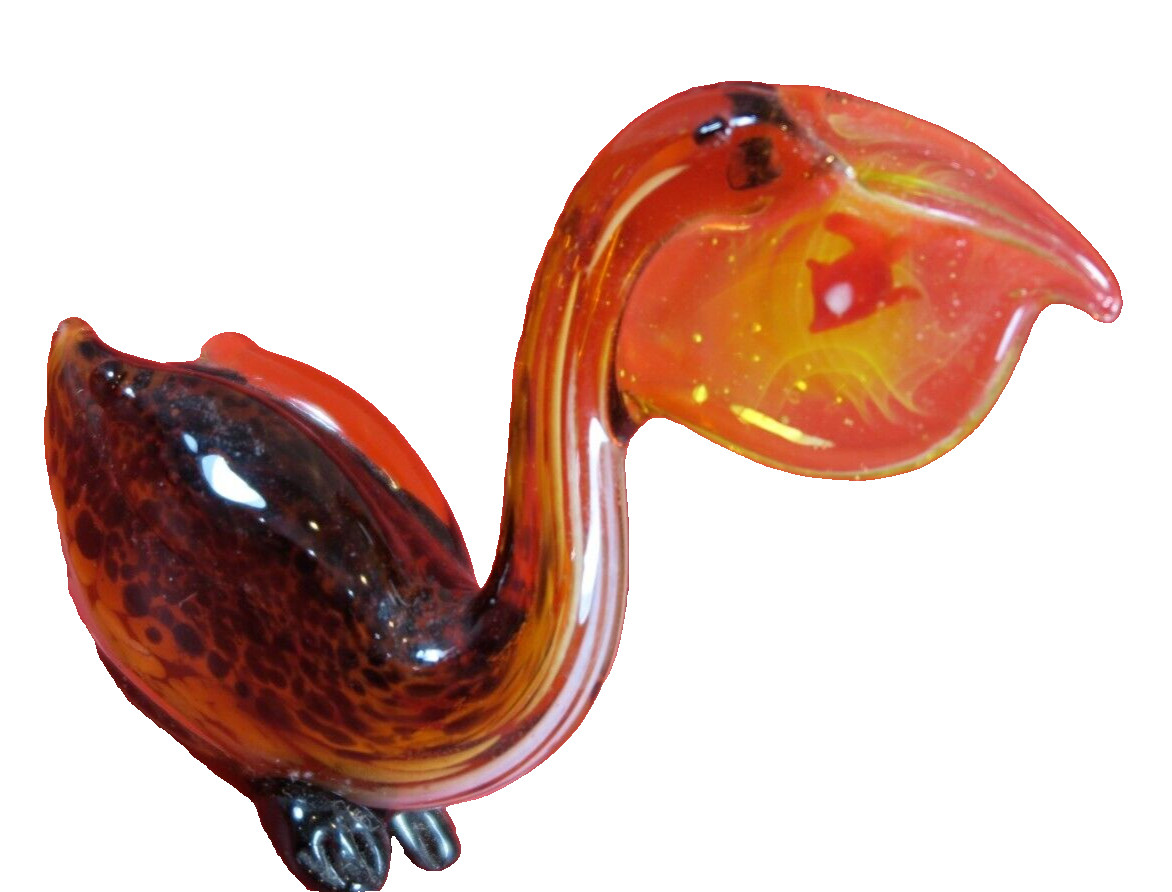 Pelican Mini 3″ Inch Art Glass Figurine/Sculpture Bird Fish in Mouth