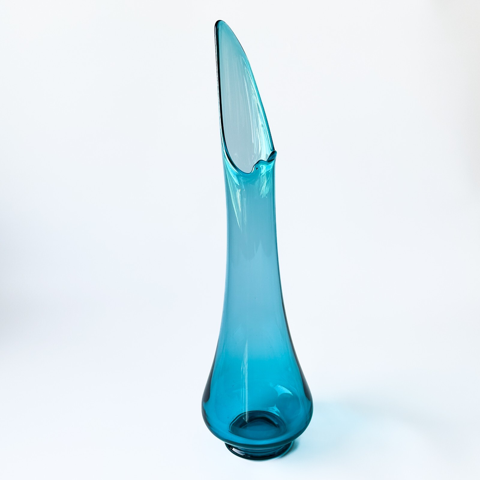 LE Smith Peacock Blue Swung Vase Fat Bottom Smoothie Simplicity Vtg MCM 23.5″