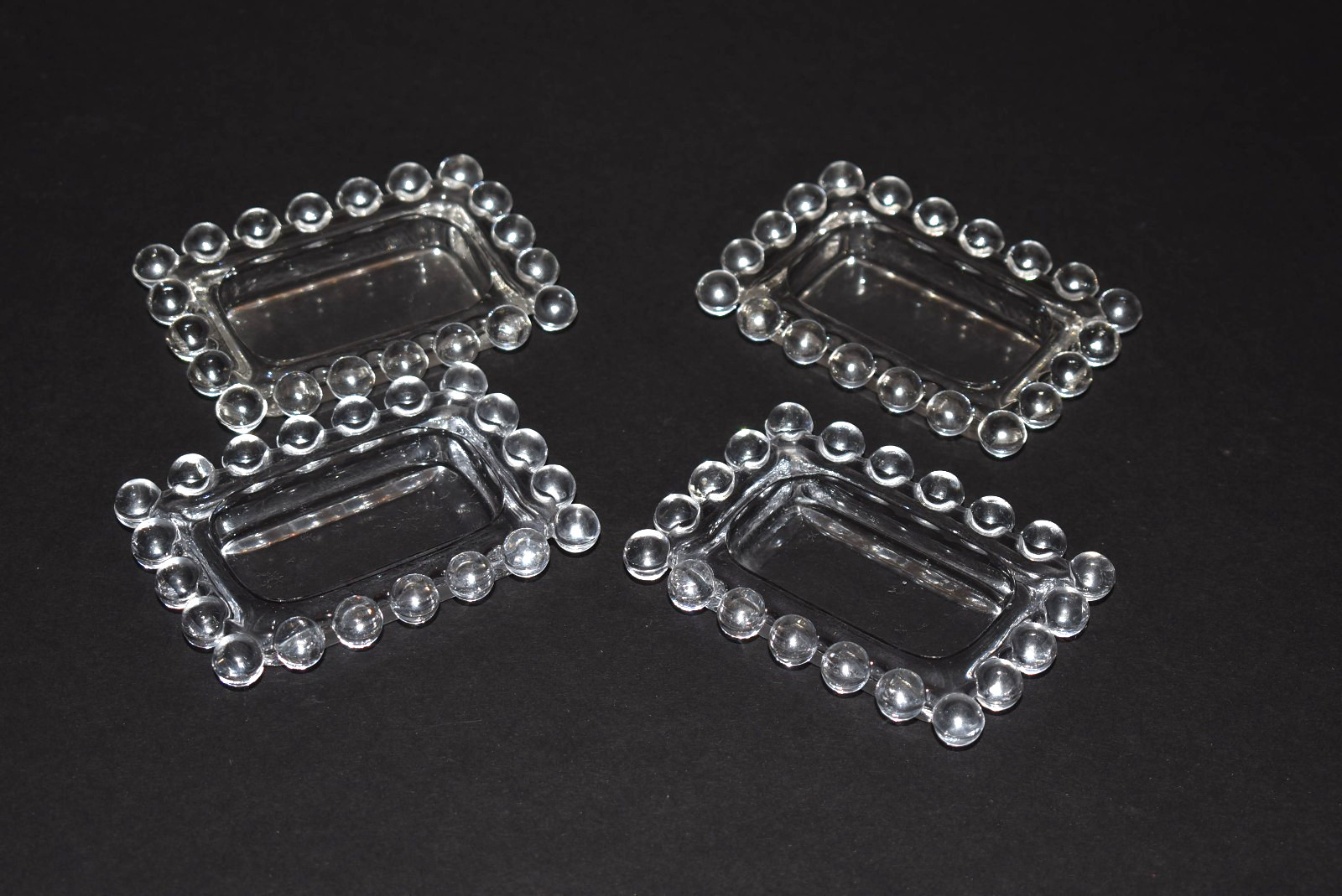 Set of 4 Vintage Imperial Glass Clear Candlewick Small Rectangular Dish Butter