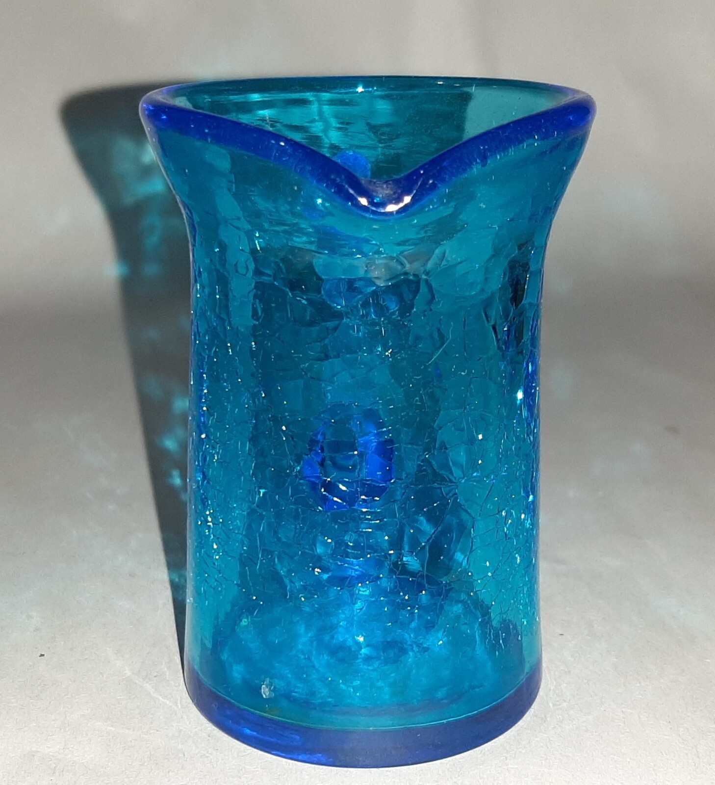 Vintage blue crackle glass creamer pitcher 3 3/8″