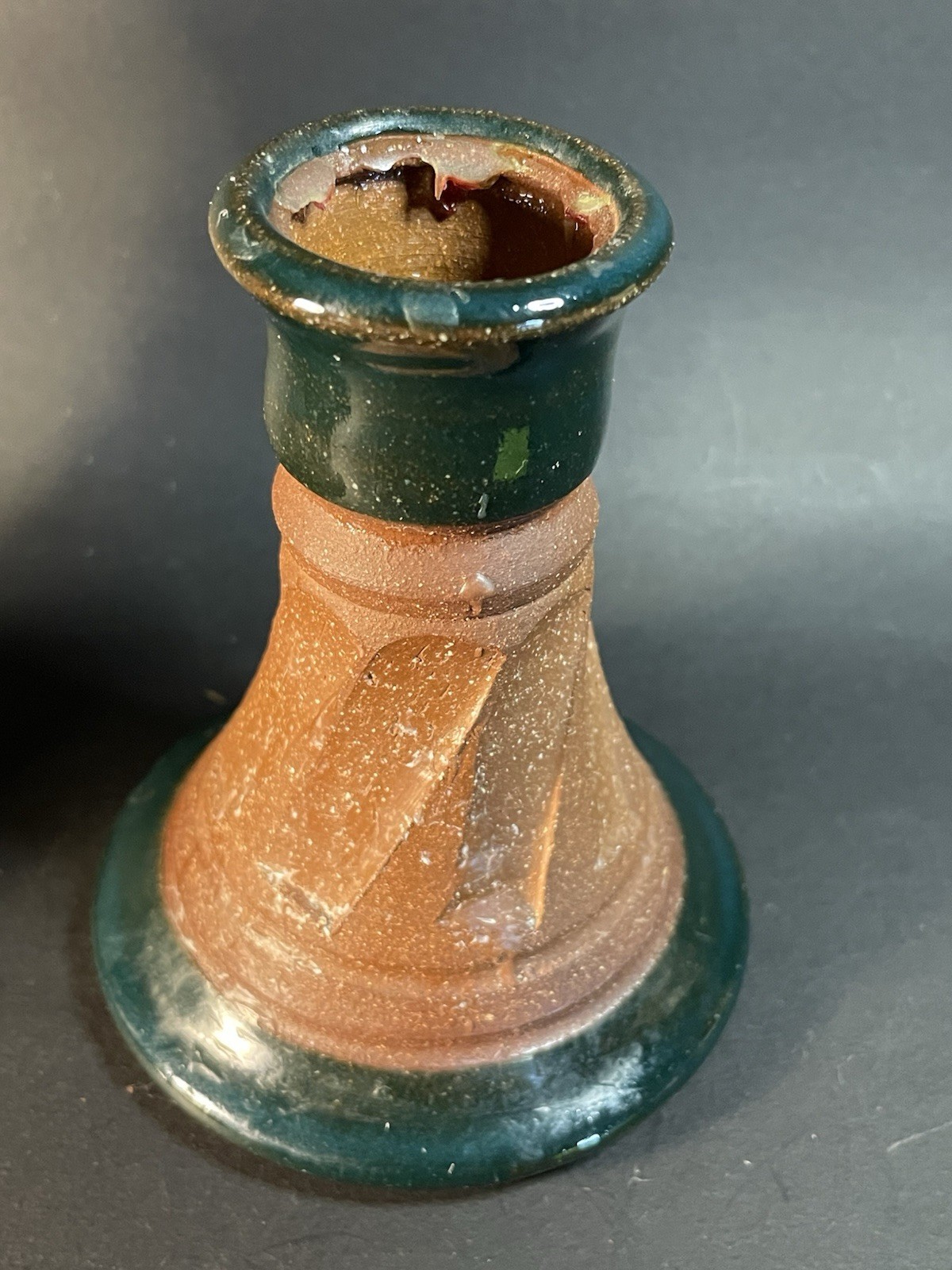 Pair Of Redware Pottery Candlesticks Signed 4.5” – Wax Residue