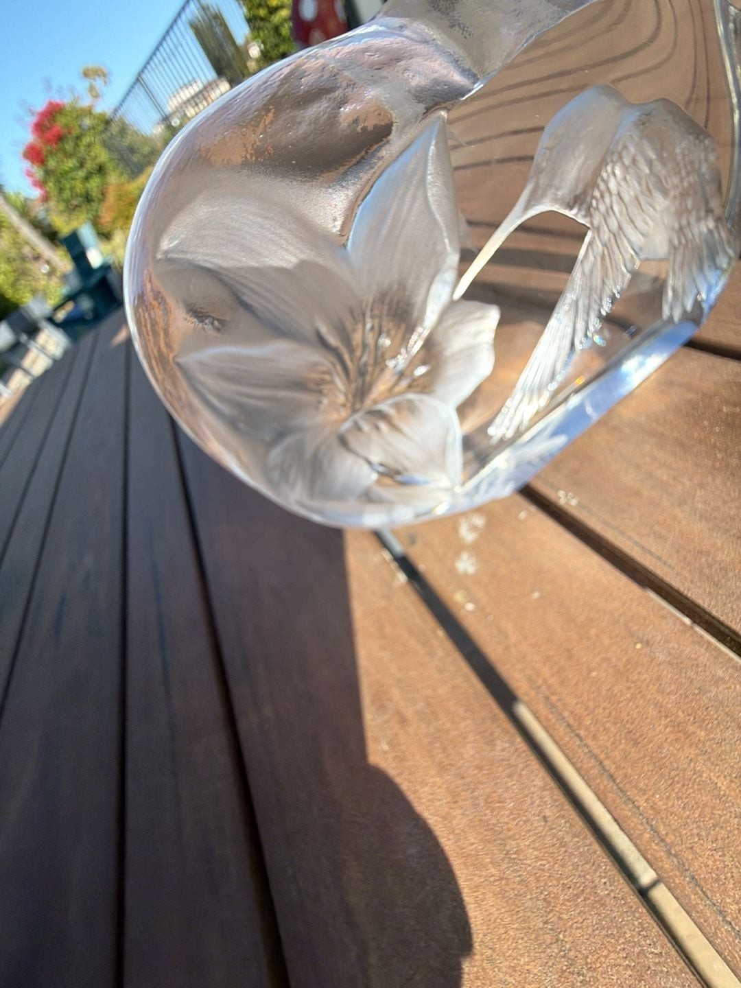H. Capredoni Signed Crystal Hummingbird and Flower Sculpture