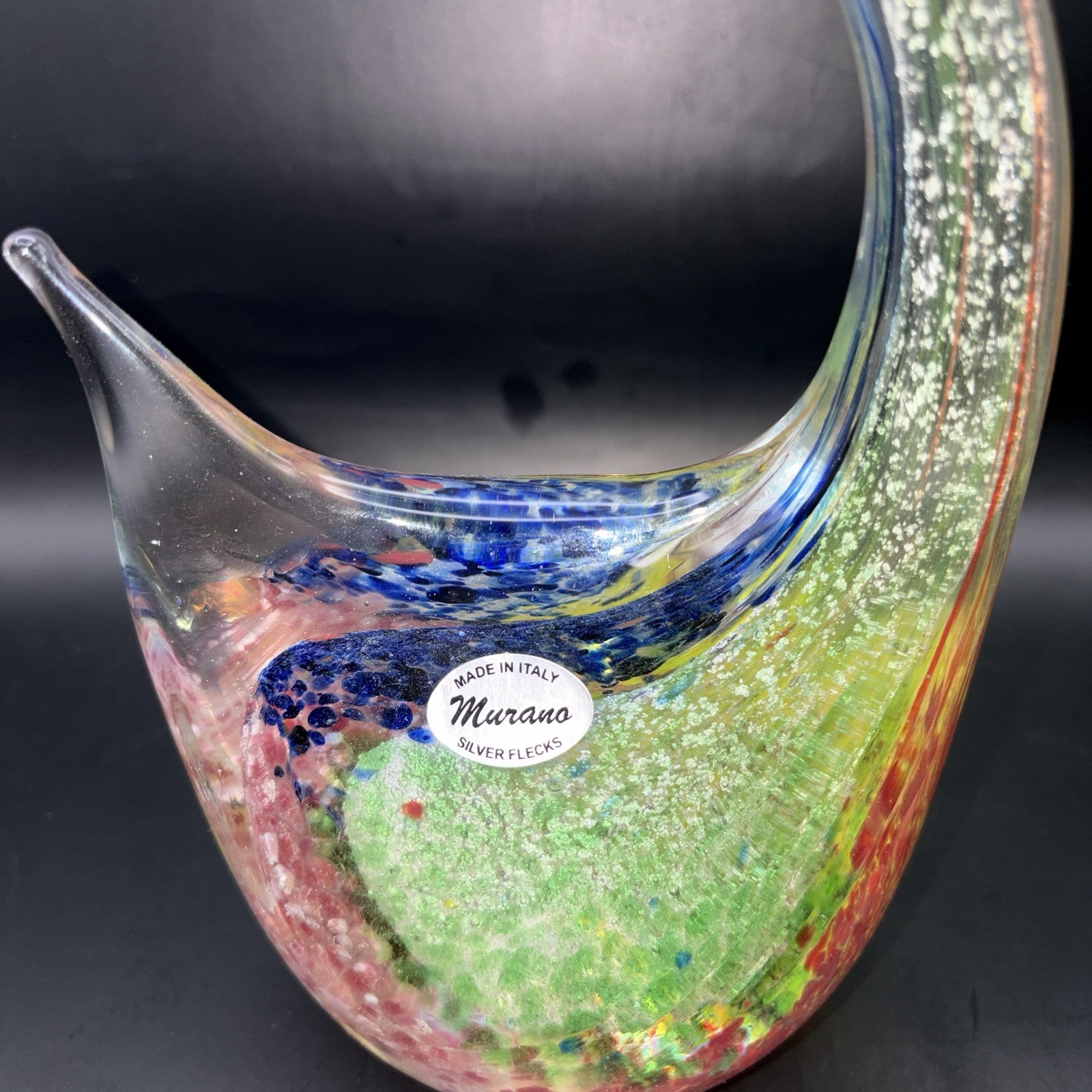 Two Murano Swans Standing At 14” Stunning Blue Green Red Pink And Gold Colors