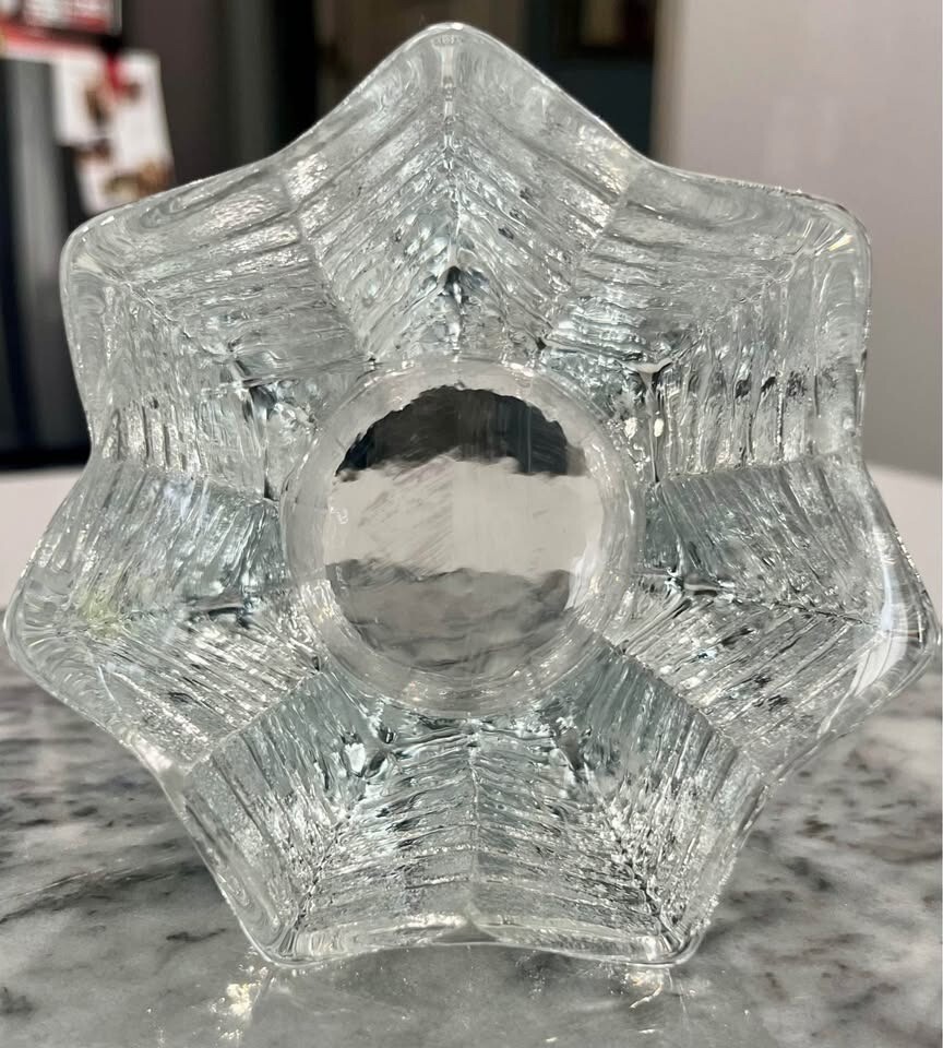 Vintage Nybro Sweden J S Brattstrom Ice Glass Star Candle Holder
