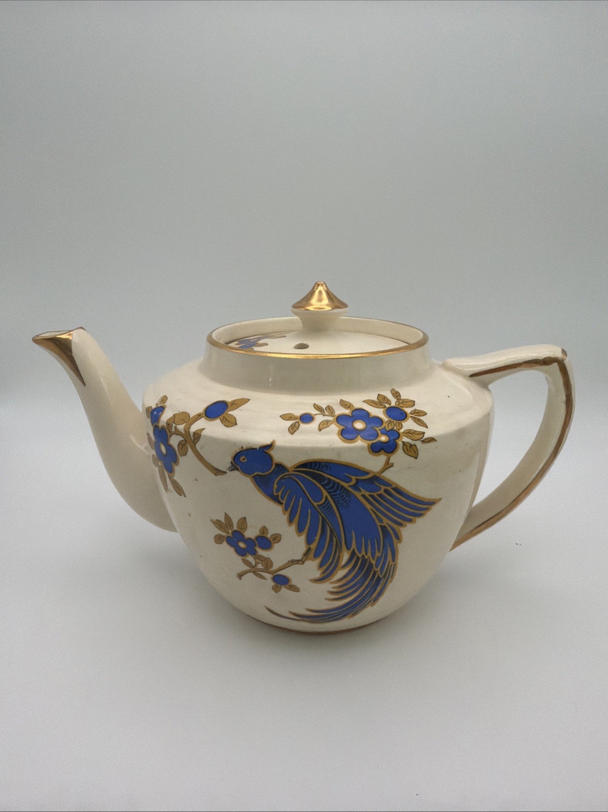 Vintage Arthur Wood 3890 Blue Bird Floral Teapot Gold Trim England Vintage