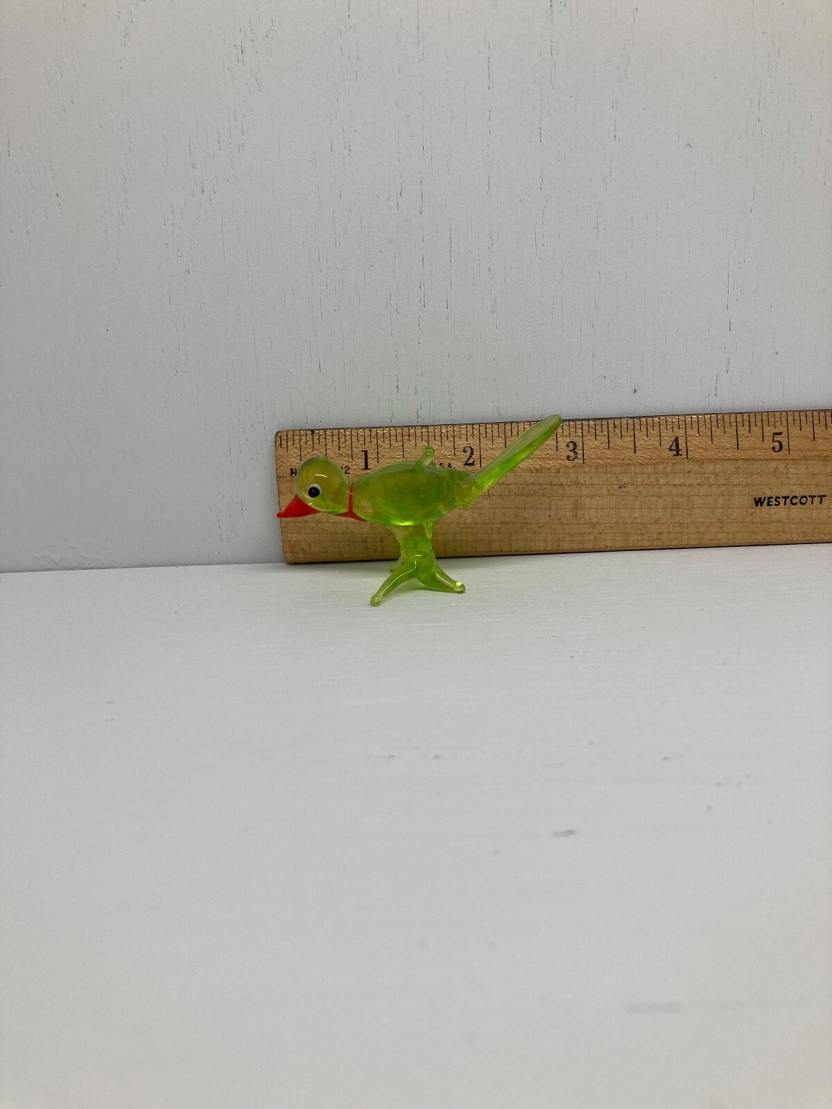 Vintage Art Glass 3” Green and Orange Bird Figurine