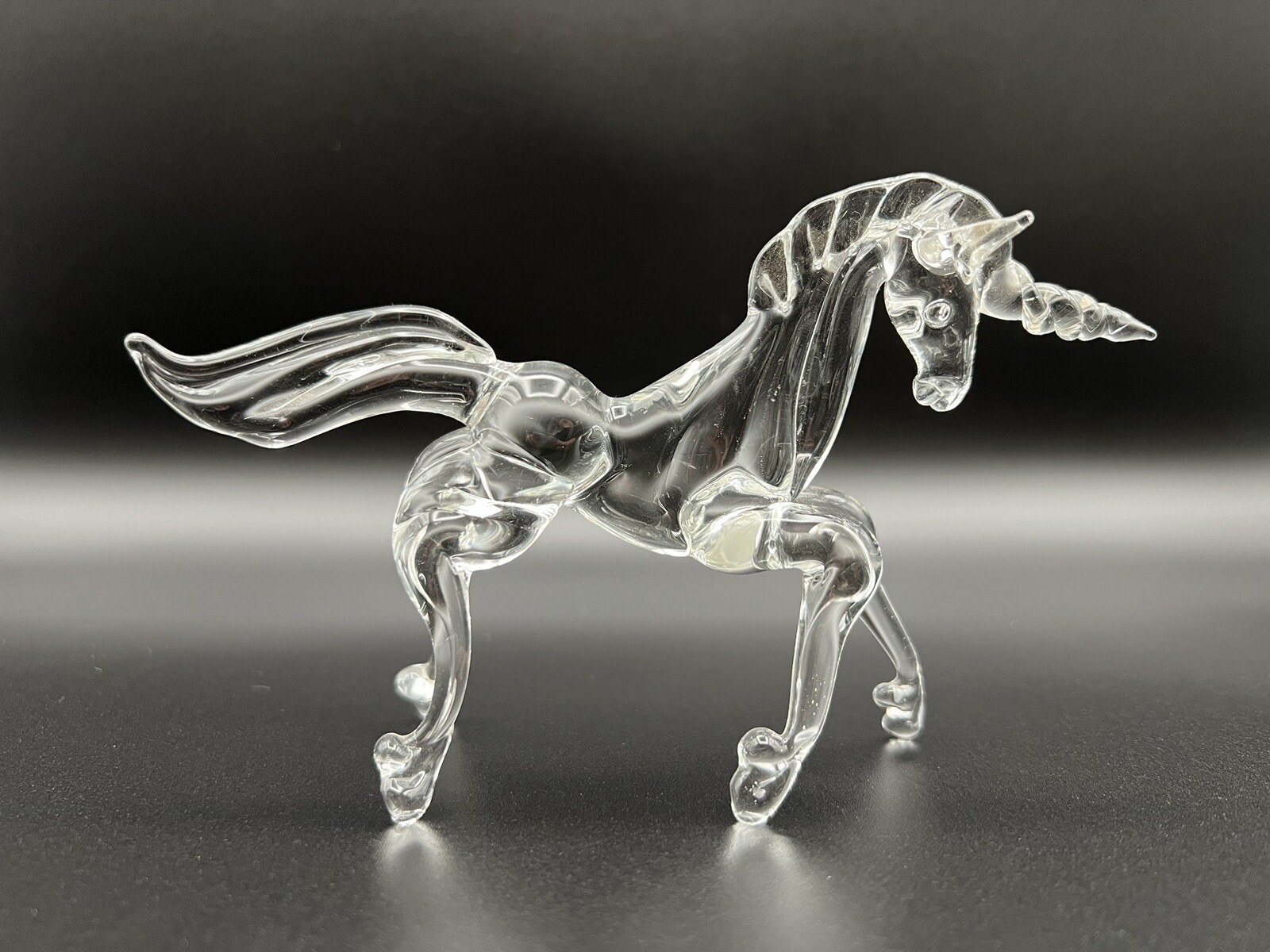 Clear Hand Blown Art Glass Lion 2.5” and Unicorn 4” Figurine