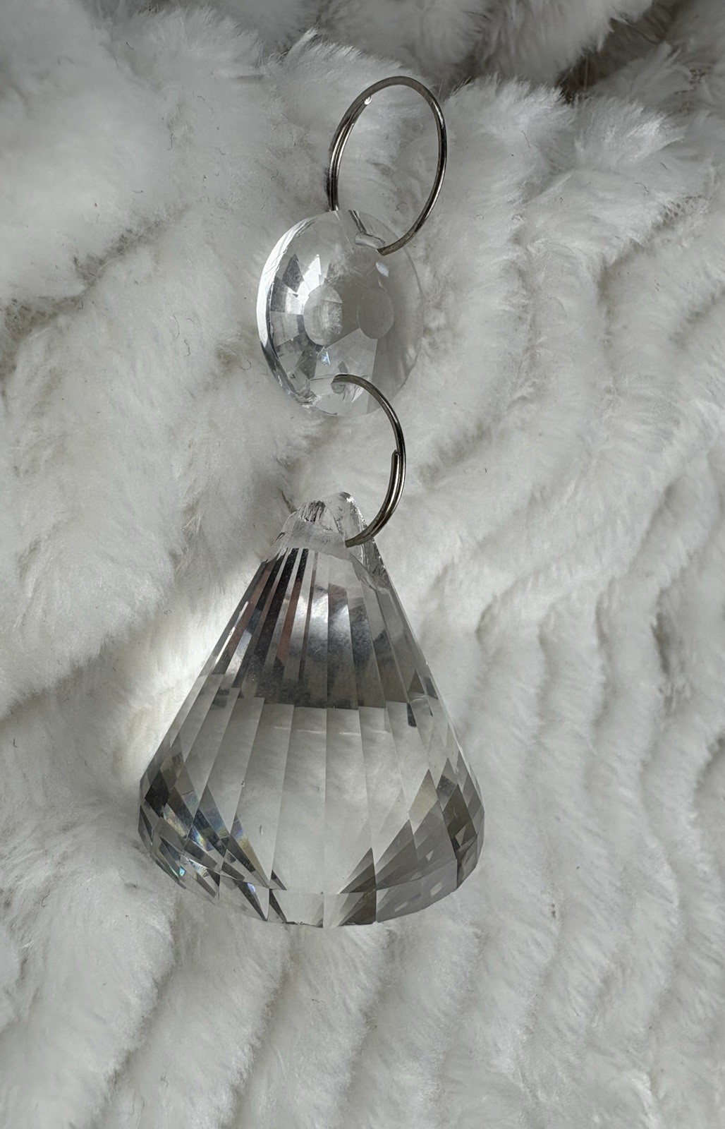 66mm Clear Crystal Diamond Prism +Disc 2 Tier Chandelier Pendant Decor Xmas Tree