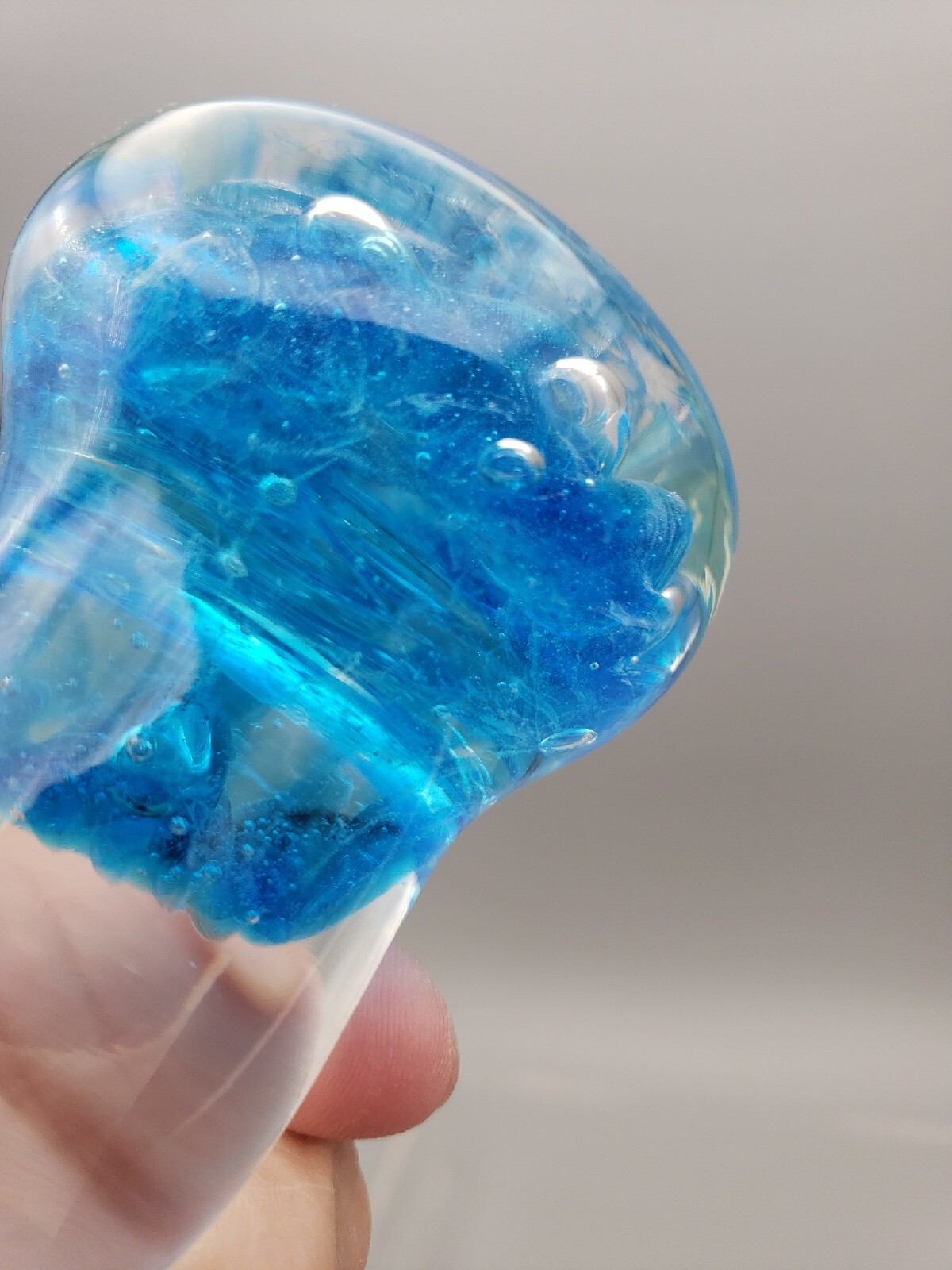 Joe Rice St. Clair Art Glass Bell Shaped Paperweight Aqua Blue Stamped