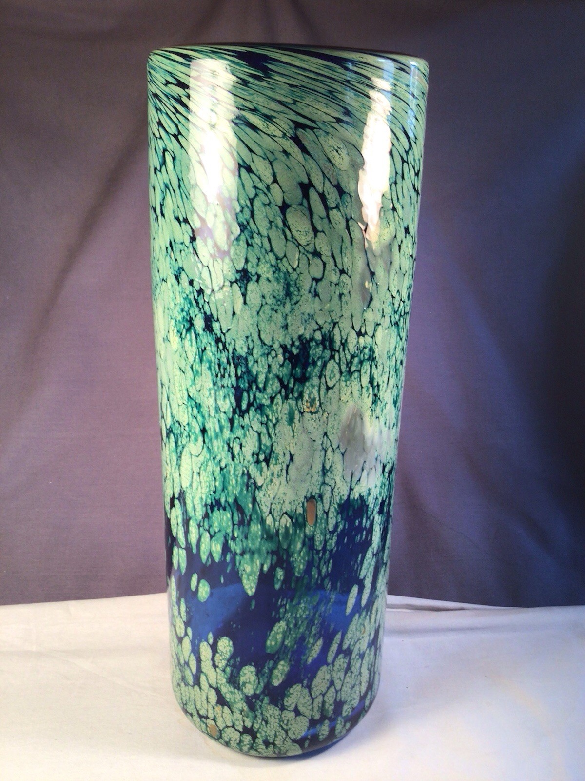 Eickholt Iridescent Translucent Abstract Studio Art Glass 15.75” Cylinder Vase