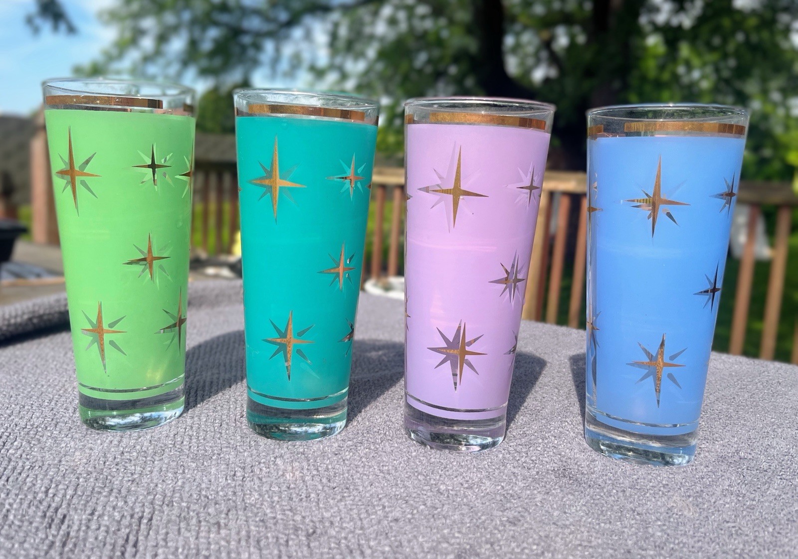 Vintage Bartlett Collins Atomic North Star Collins Glasses Set of 4 Pastel MCM