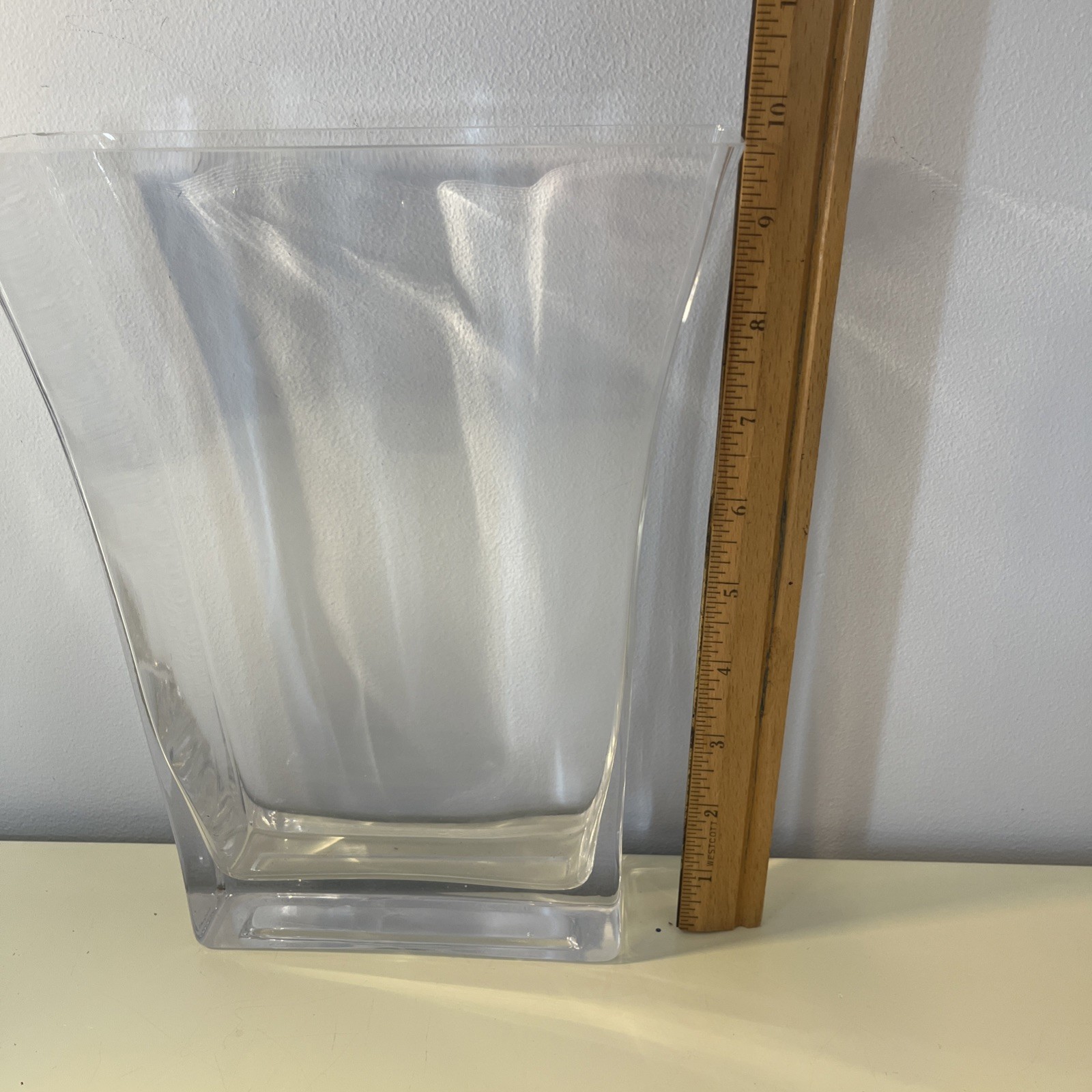 Clear Thick Glass Rectangle Flared Vase Home Decor Table Shelf Accent 9.8” X 7”