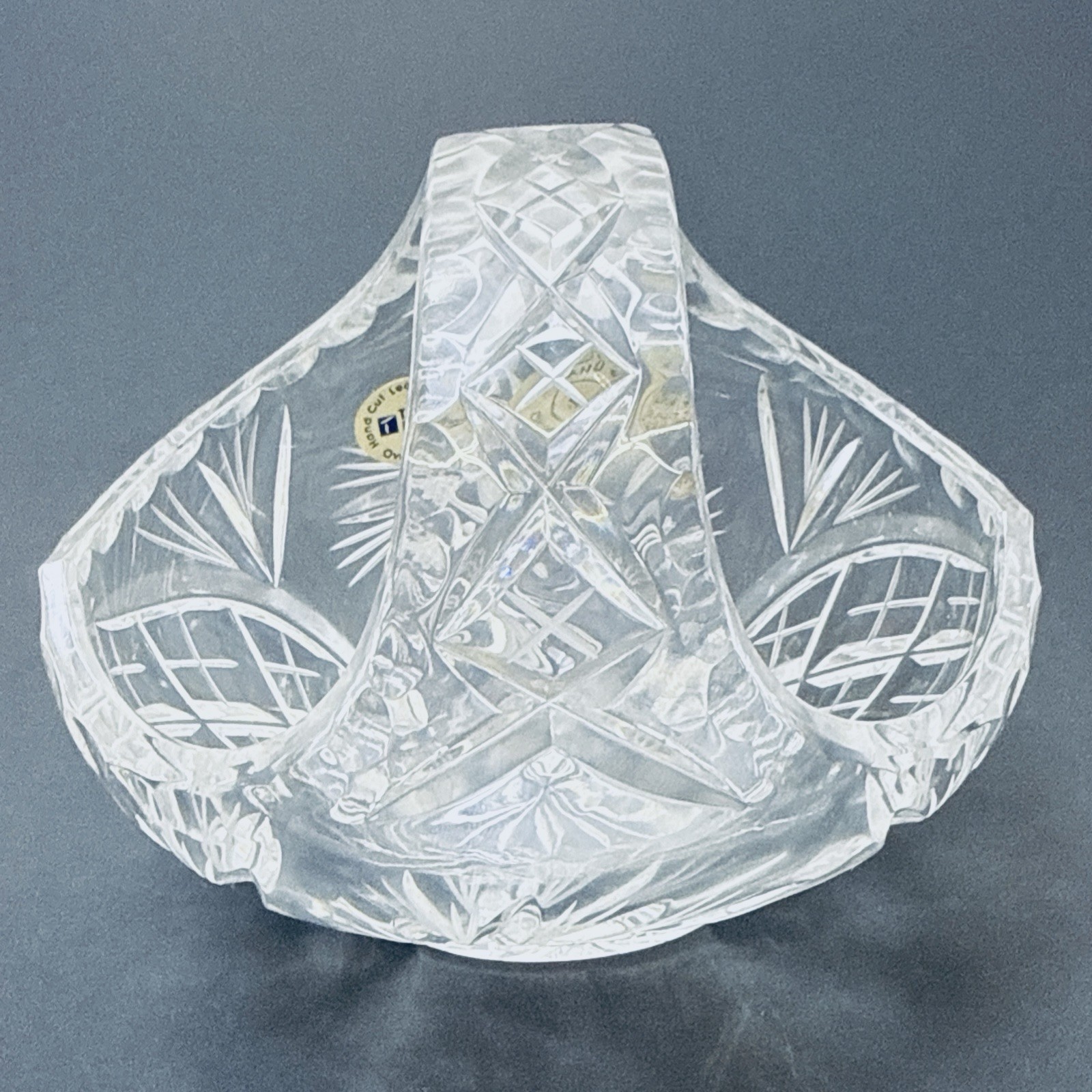 Bohemia Czech Hand Cut Crystal Basket 24% Lead Glass Starburst
