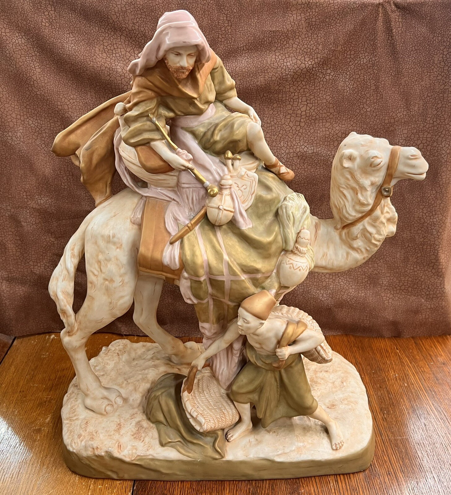HUGE Rare ROYAL DUX Porcelain Arab Bedouin Camel Rider & Servant Attendant 24″