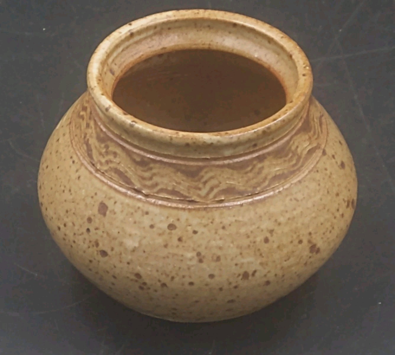 Vintage Studio Art Pottery Pot/Vase Fat Belly Speckled Earth Tones Signed