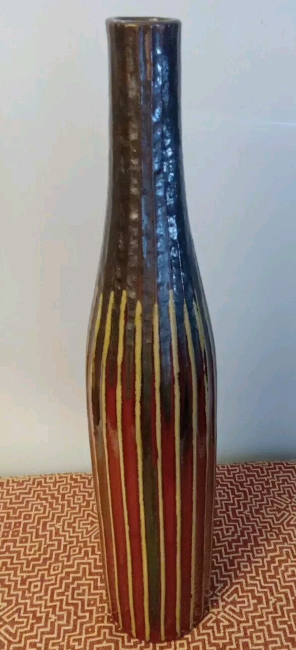 VINTAGE RARE Tall Elegant Italian Glazed Ceramic Stoneware Tessuto Vase