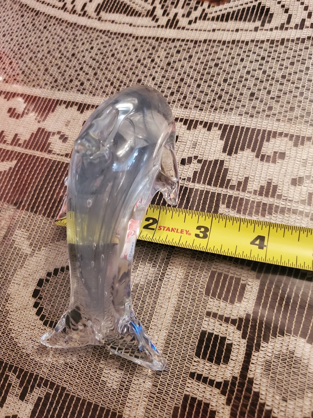 Glass Dolphin Art Glass Paperweight Figurine CLear with Light Gray