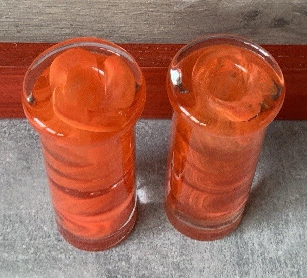 Kosta Boda Atoll Swirl Candle Stick Holders Orange Set of 2 Anna Ehrner? Sweden
