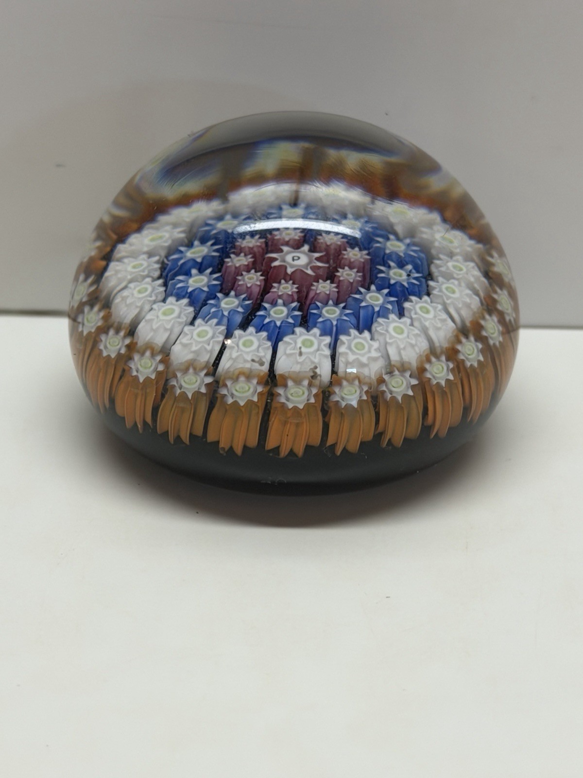 Perthshire Glass Millefiori Paperweight W/Sticker ~1 3/4” Crieff Scotland