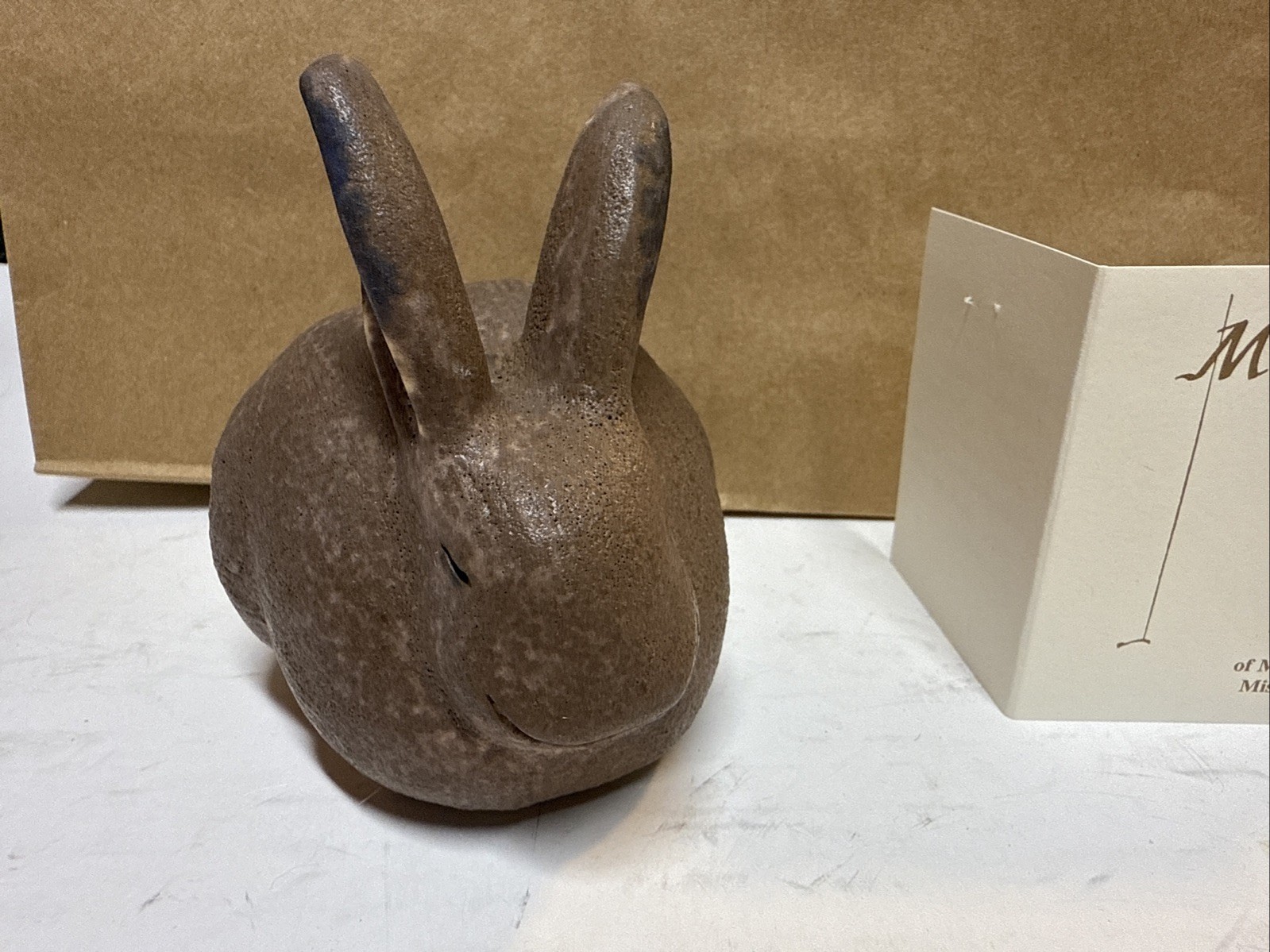 McCarty’s Pottery Nutmeg Cobalt Rabbit / Bunny / Ears Up Signed Merigold Ms.