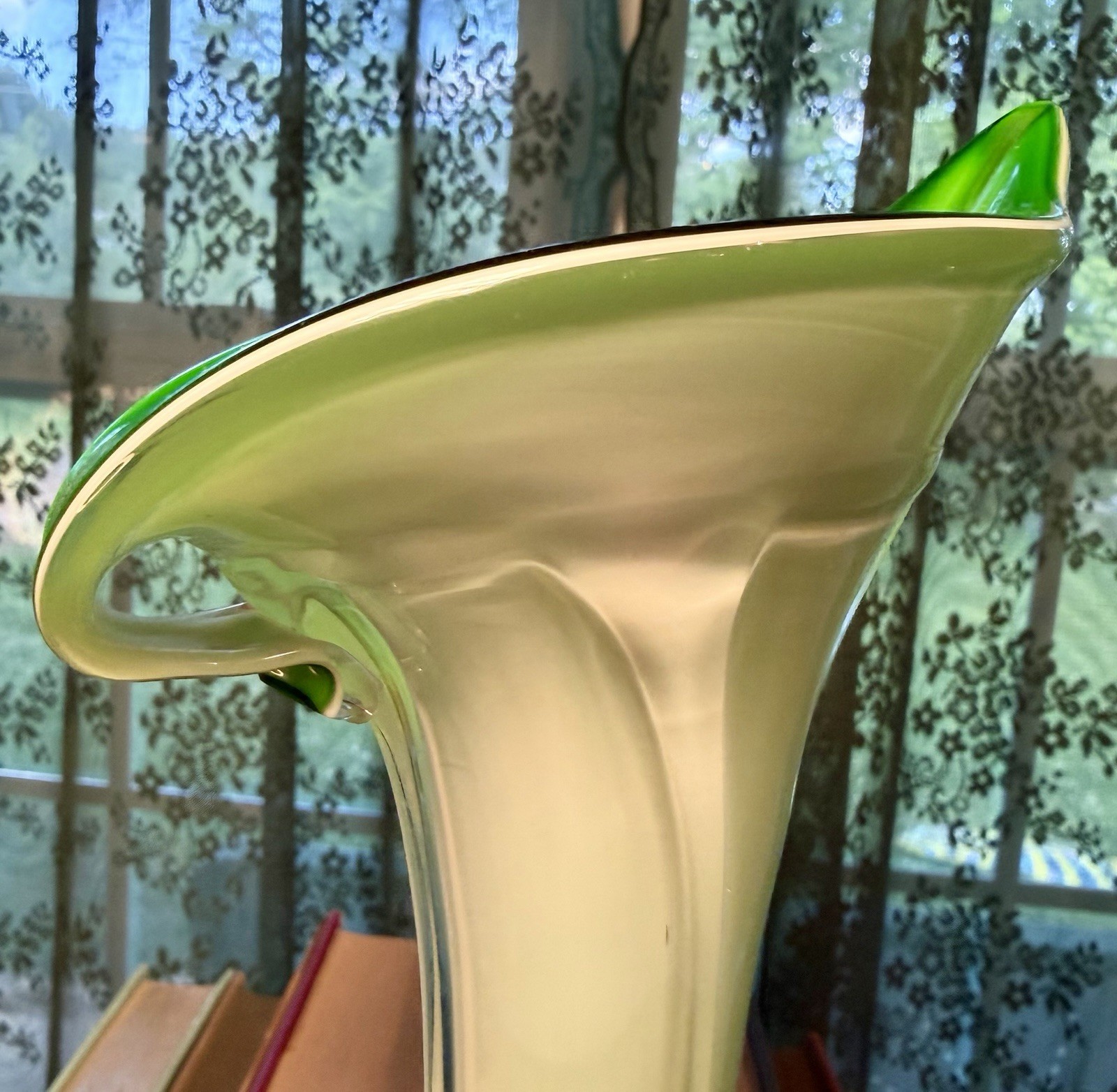 Large Vintage Jack in the Pulpit Art Glass Vase Green Cased Stretch Vase 15.75”