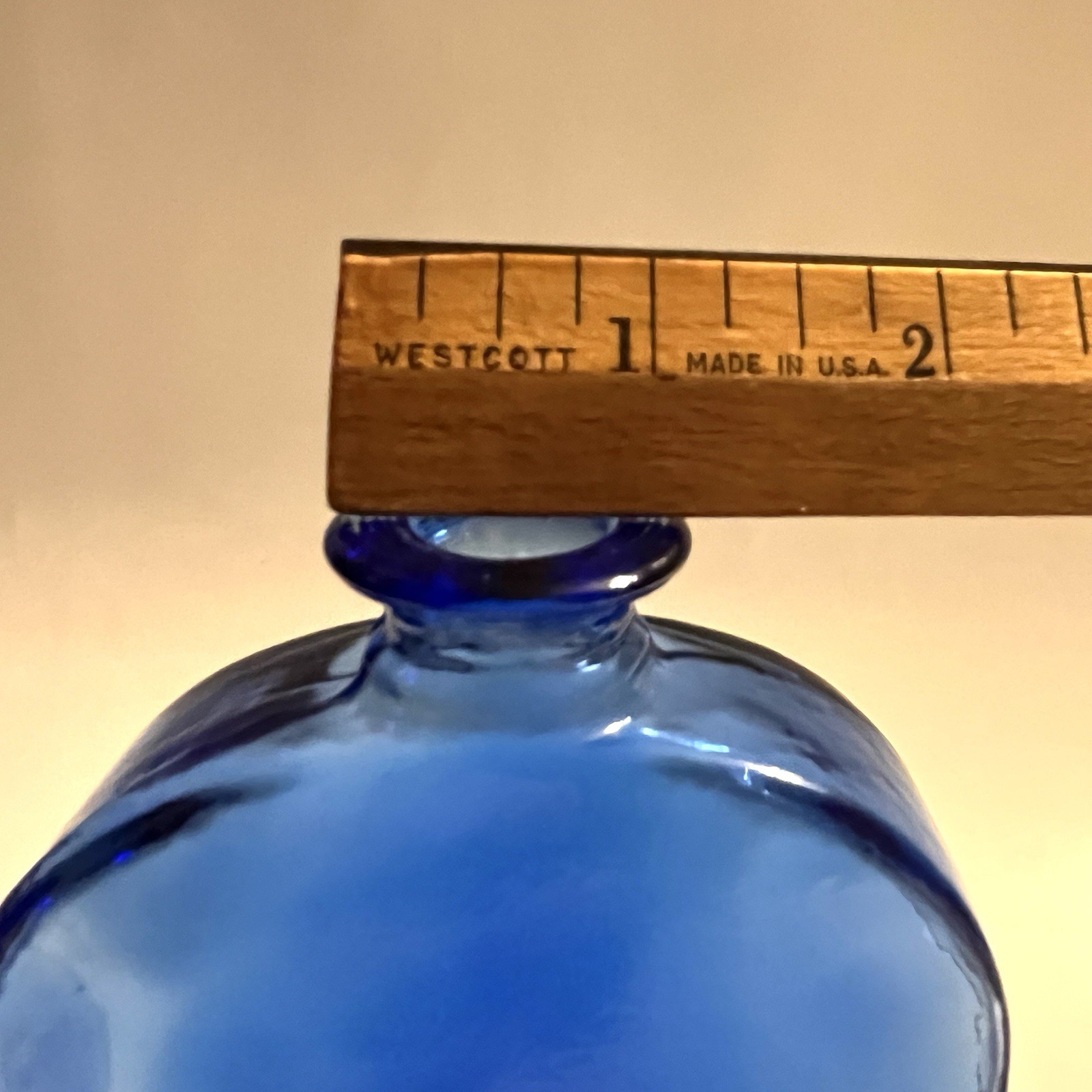 Vidrios de Levante Floral Embossed Cobalt Blue Recycled Glass Bottle SPAIN 5.5”H
