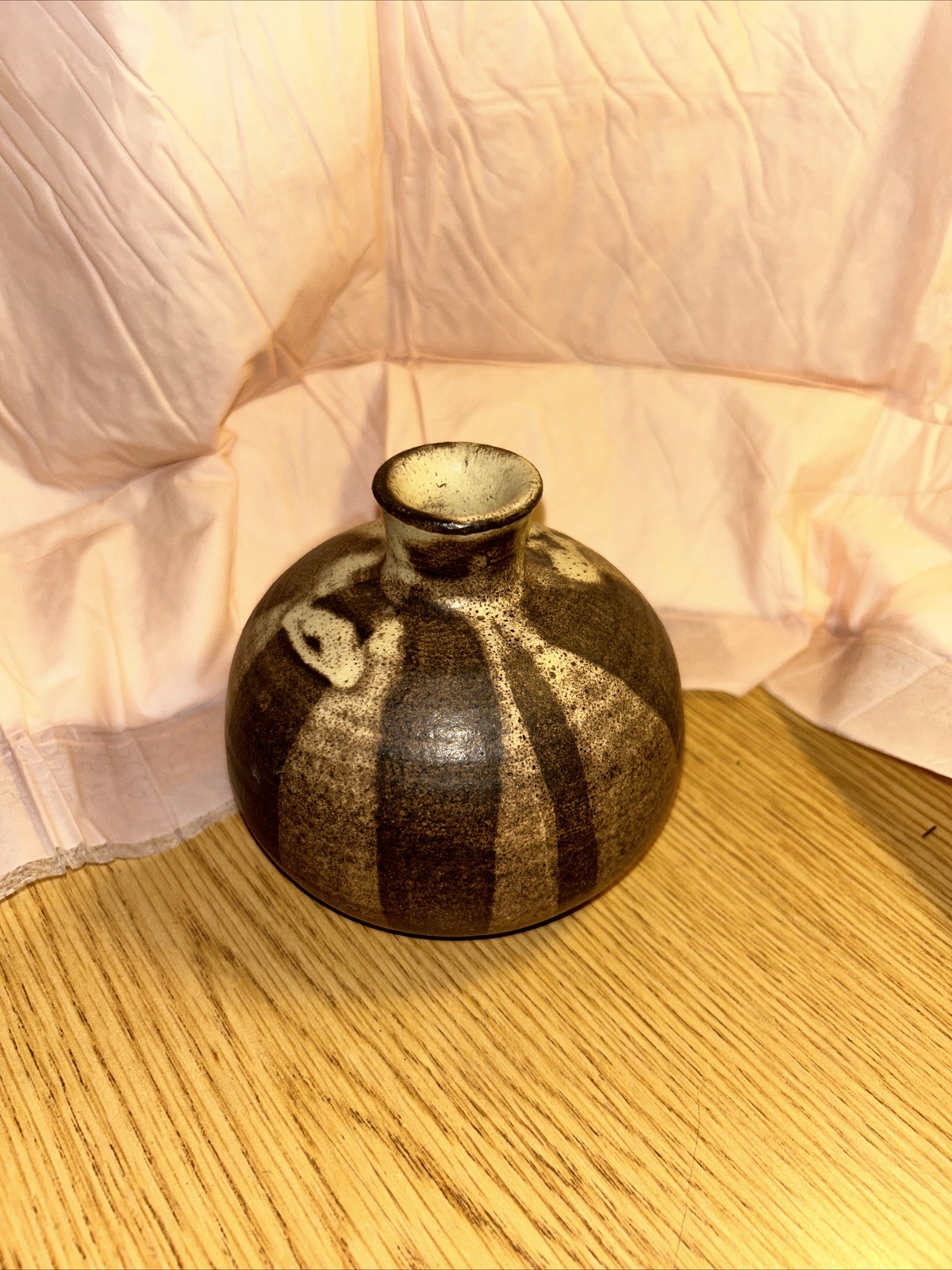 Handmade 4” Tall And 4” In Diameter Pottery Vase With Dark And Light Brown Color