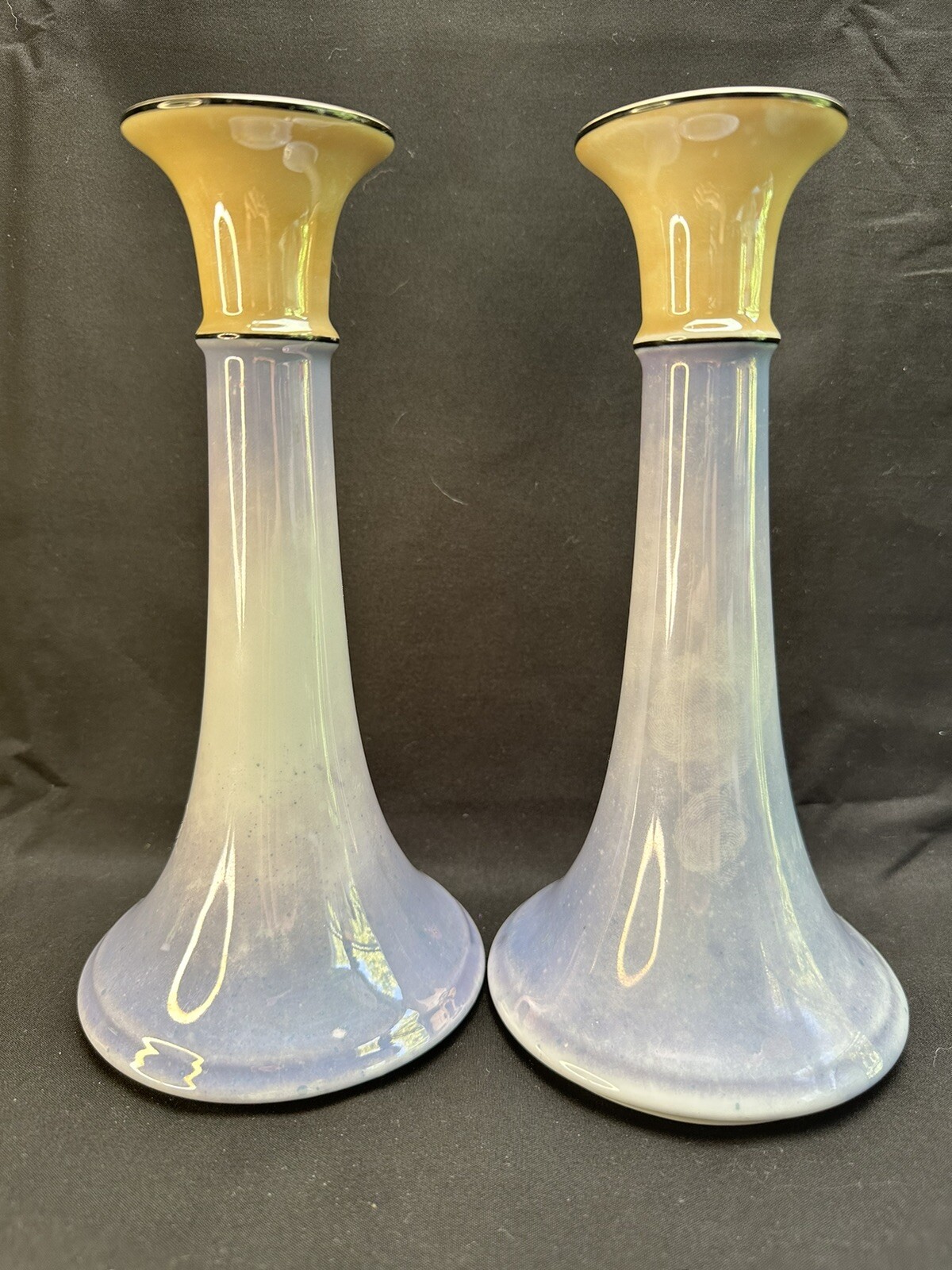 Meito China Prcelain Candlesticks Hand Painted Mad in Japan 8″ one is cracked