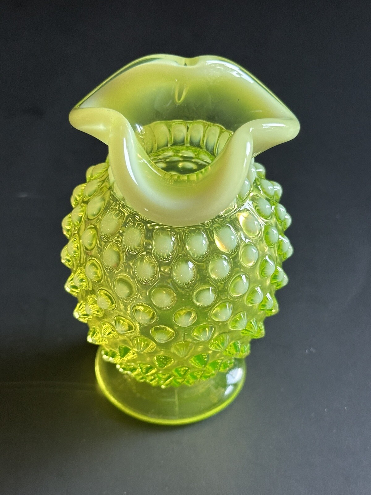 Fenton Vaseline Hobnail Topaz Opalescent Glass Flower Bud Vase 1940s Vtg #3855