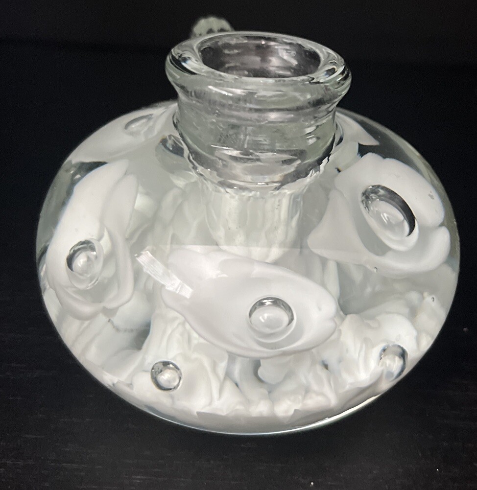 Joe St. Clair Candlestick Holder Suspended Bubble Floral Art Glass Paperweight