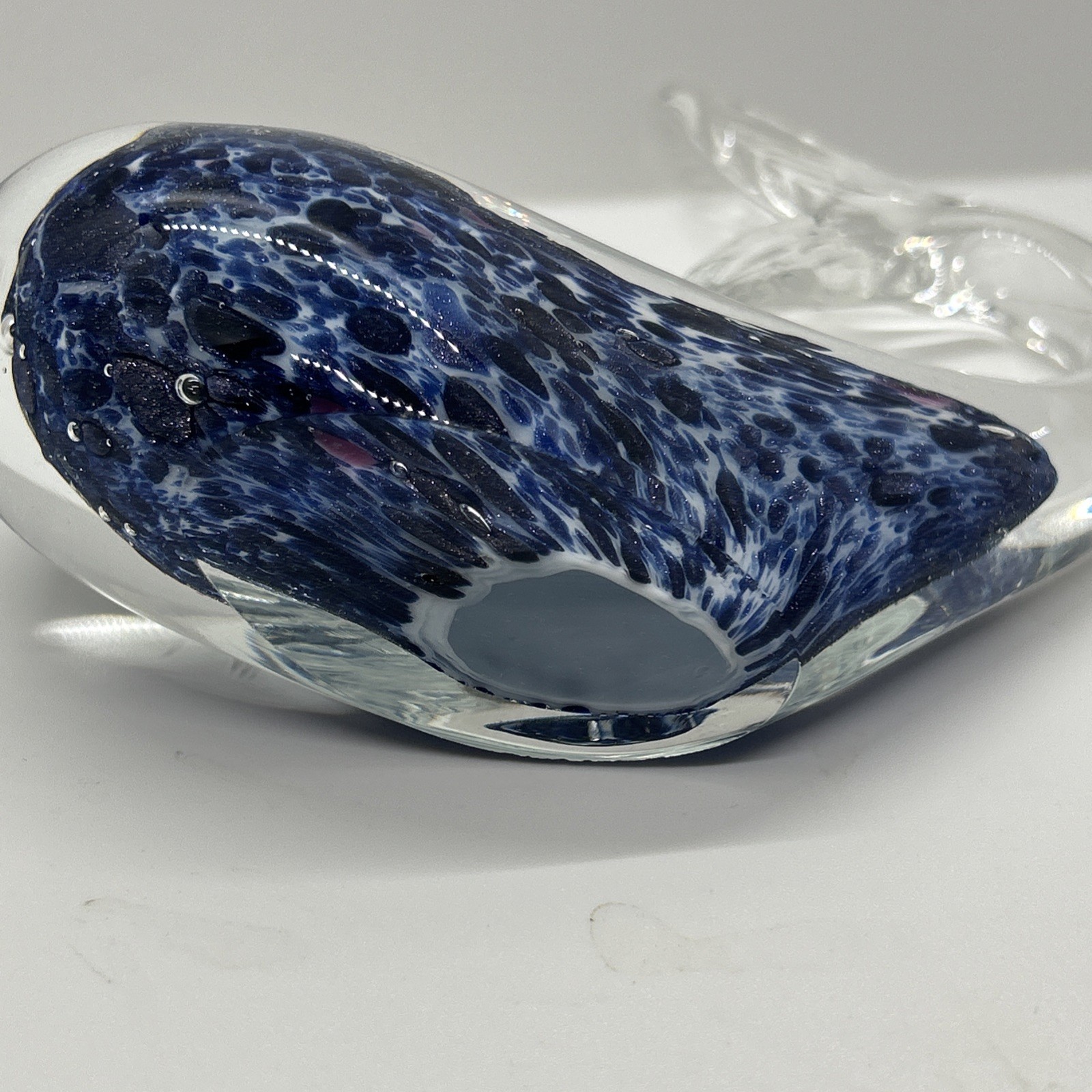 Murano Italy Art Glass Whale Blue White Pink Clear Figurine 5” Paperweight Deco