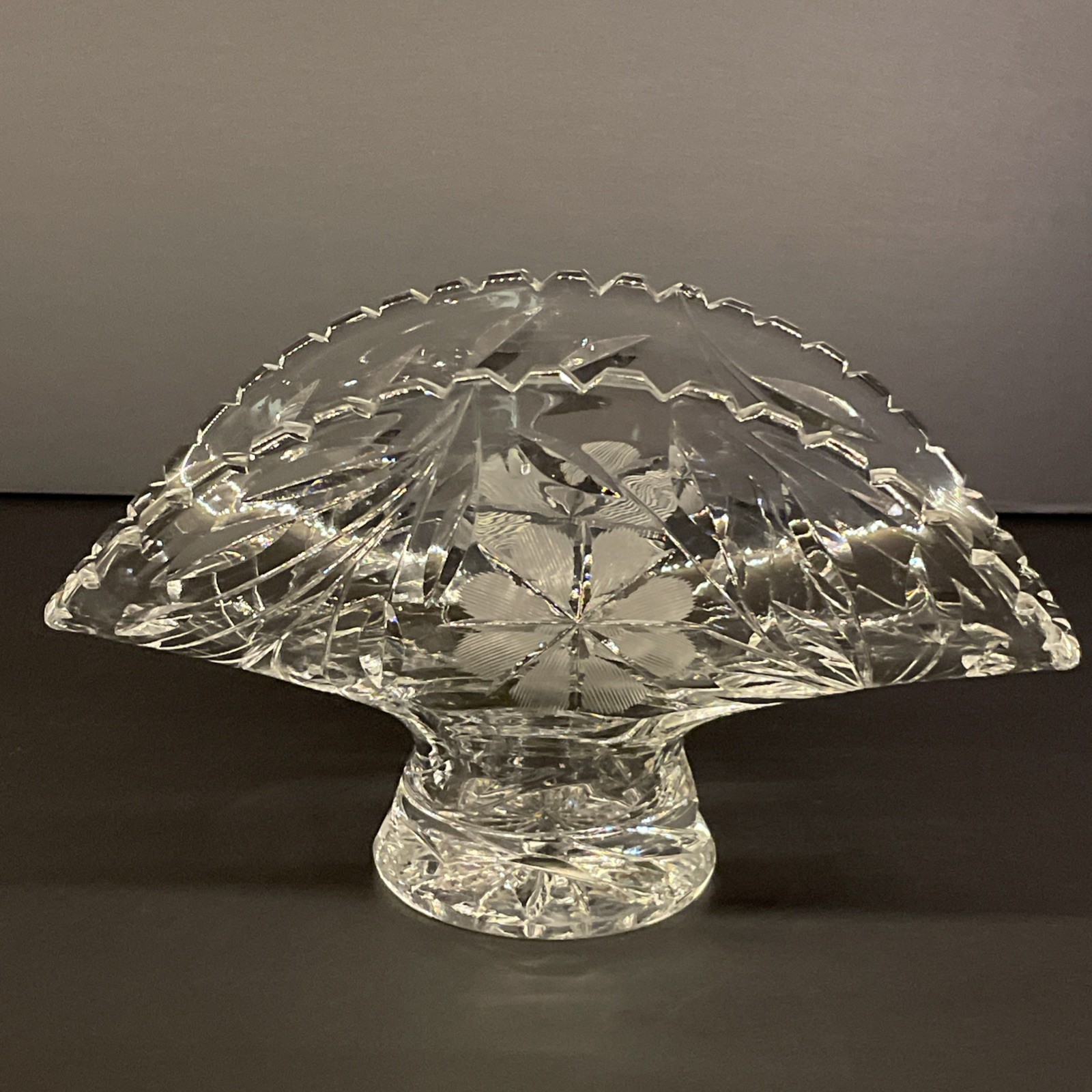 Large Vintage Clear Glass Fruit Banana Curved Bowl Dish on Pedestal 8.5” Long