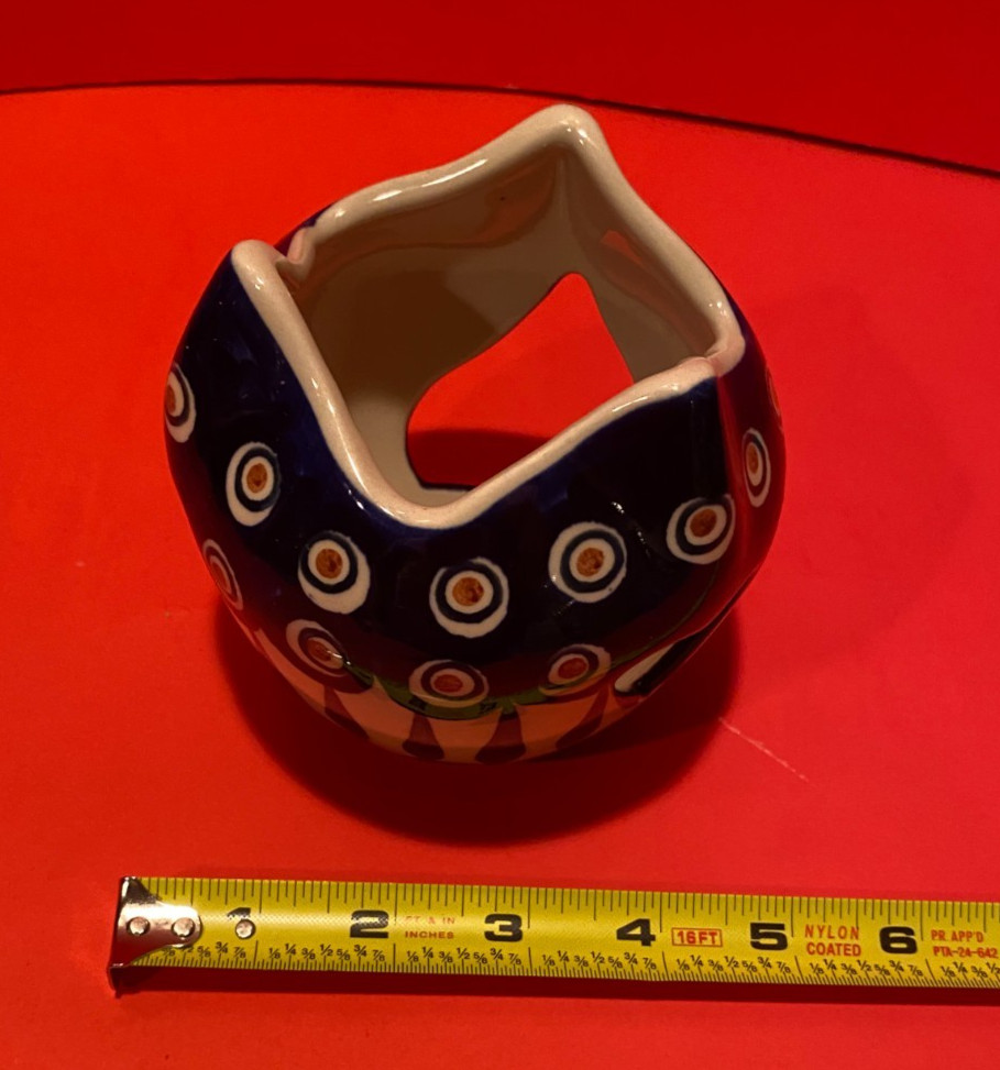 Polish Pottery Tea Candle Holder – Peacock Eyes