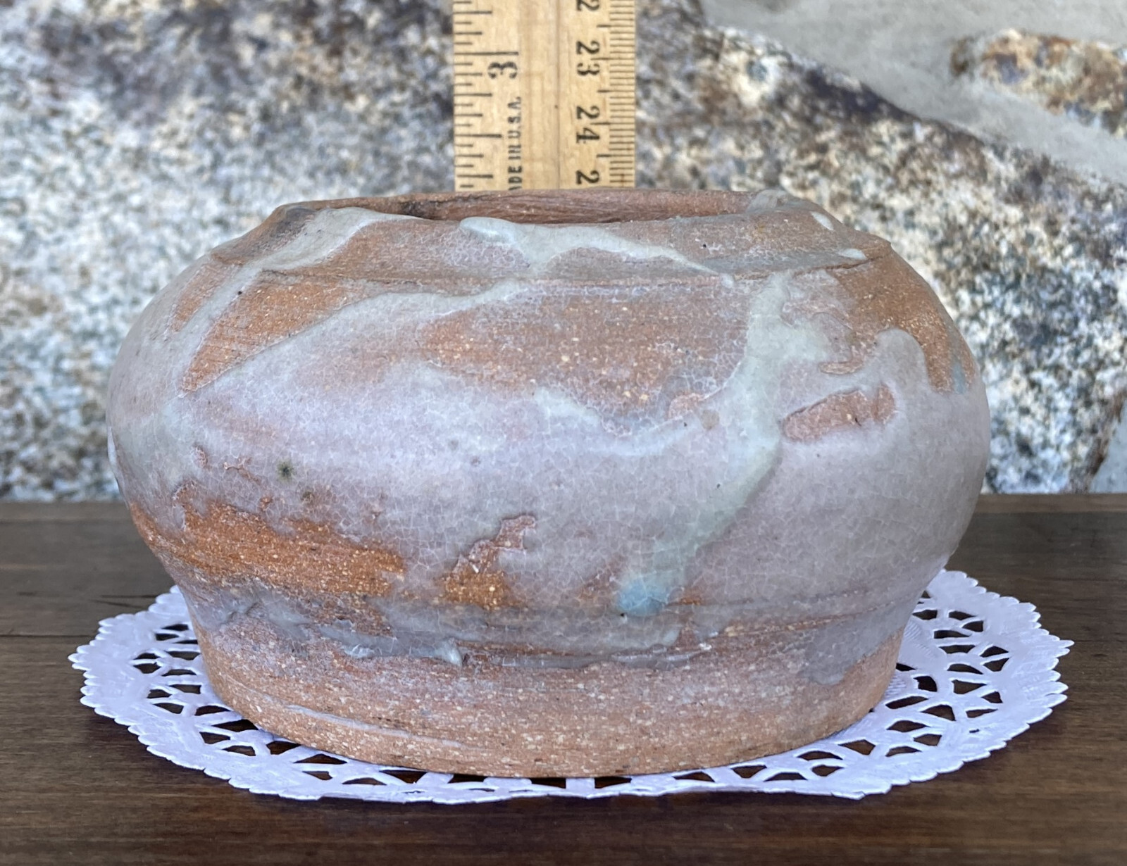Studio Terracotta Rotund Vase with White Opaque Crackle Shino Glaze – Vintage