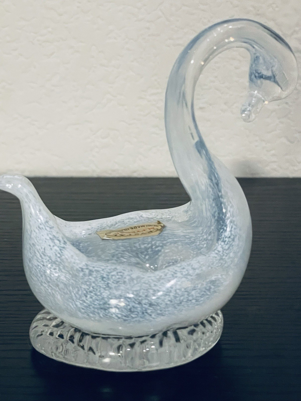 M. Pyrcak Crystal Swan, Handmade in Poland, White Speckled Art Glass Swan, 3.5”