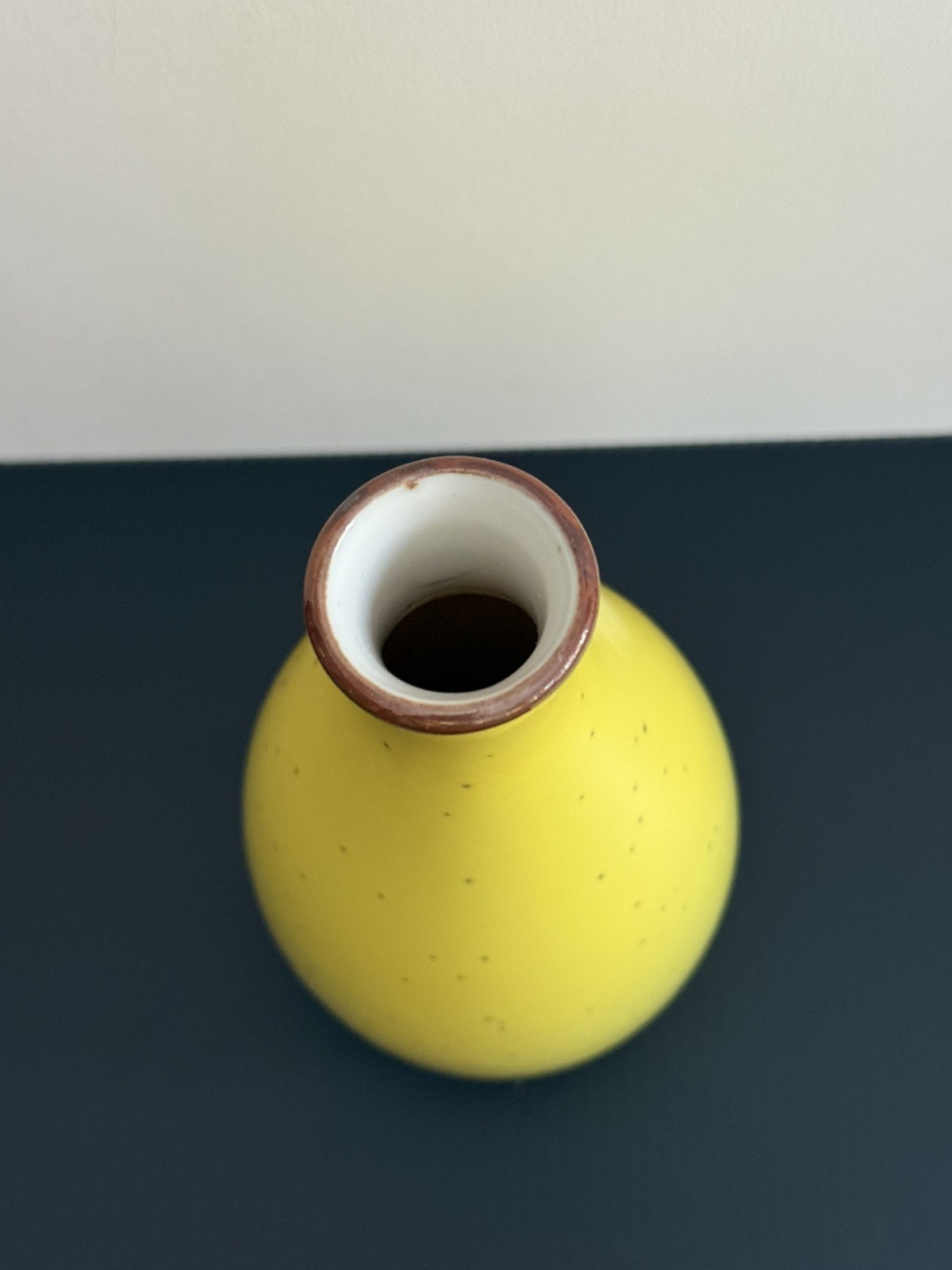 Yellow Speckled Brown Rim Ceramic Vase Vintage