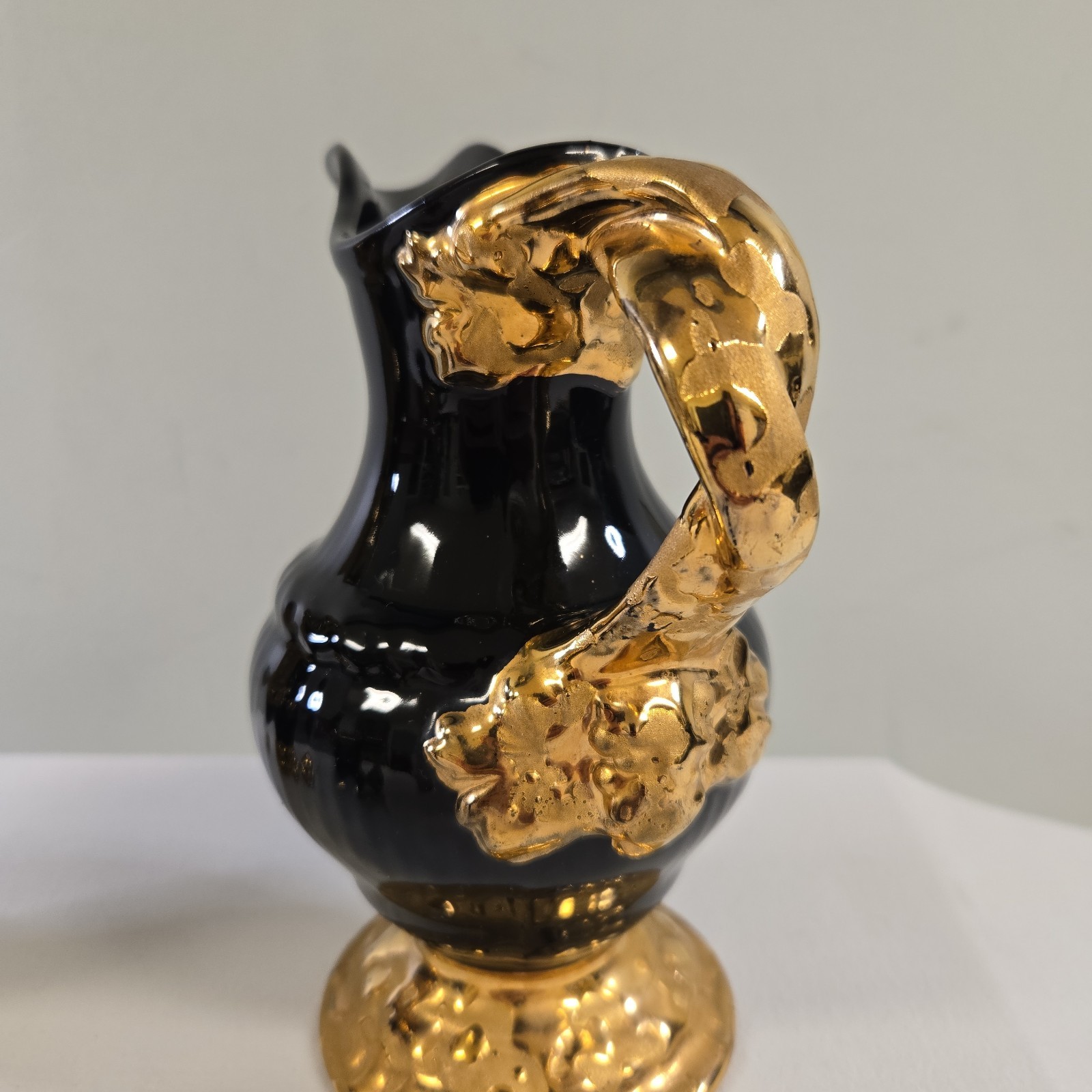 Weeping Gold And Glazed Black Pitcher Set 24K Plated Hollywood Regency MCM
