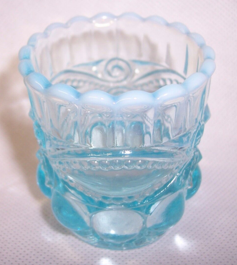 MOSSER GLASS AQUA OPALESCENT GLASS EYE WINKER PATTERN TOOTHPICK HOLDER HOLDERS