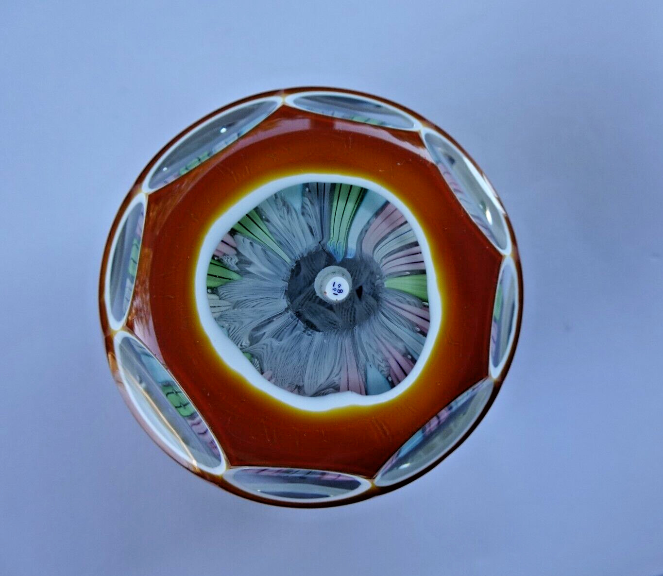 1981H Perthshire Glass Amber Overlay Faceted Millefiori Paperweight Fancy Cut LE