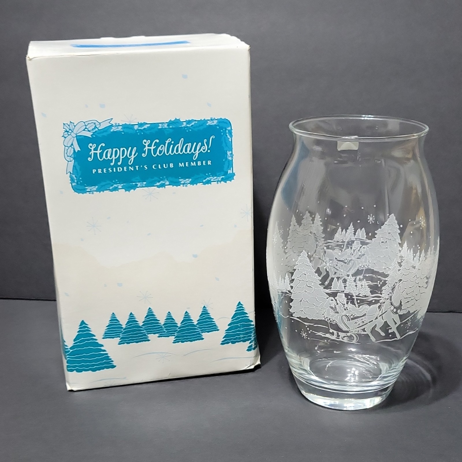 Luminarc Glass Vase 1998 Winter Scene Avon President Club Collectible