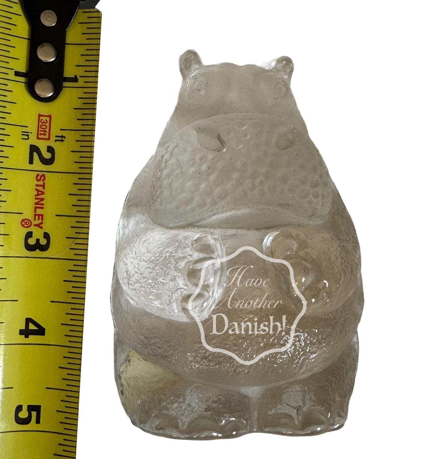 Sweden Glass Hippo Zoo Paperweight ROYAL KRONA Crystal Swedish 5”H Textured