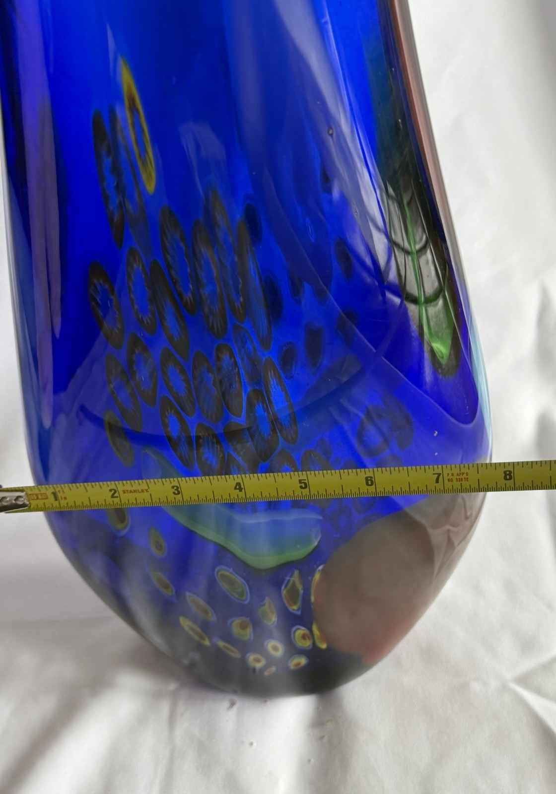 Huge 28” Cobalt Blue Millefiori Art Glass Vase SDS Seapoot Group Style