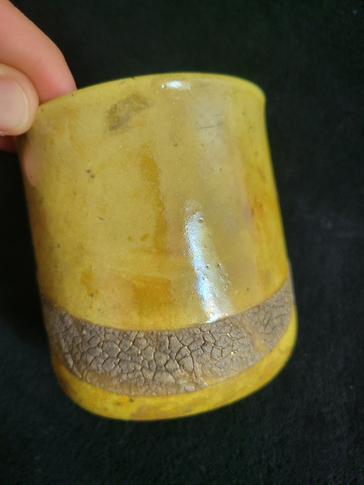 Yellow Raku Pottery Tumbler Cup Vase Signed John Charnetski Fine Art Studios
